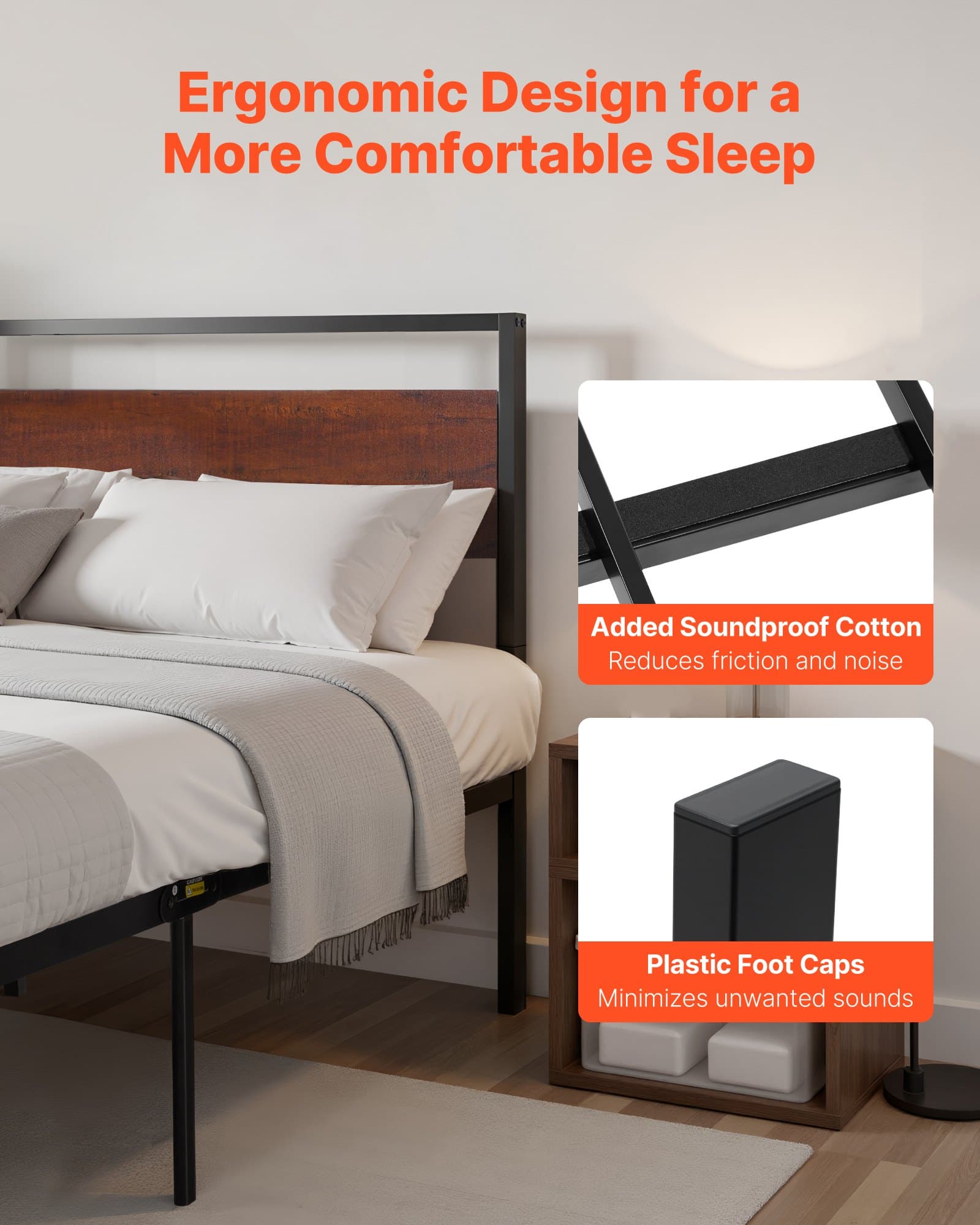 Noise-Free Full Size Metal Bed Frame with Vintage Headboard - image 1