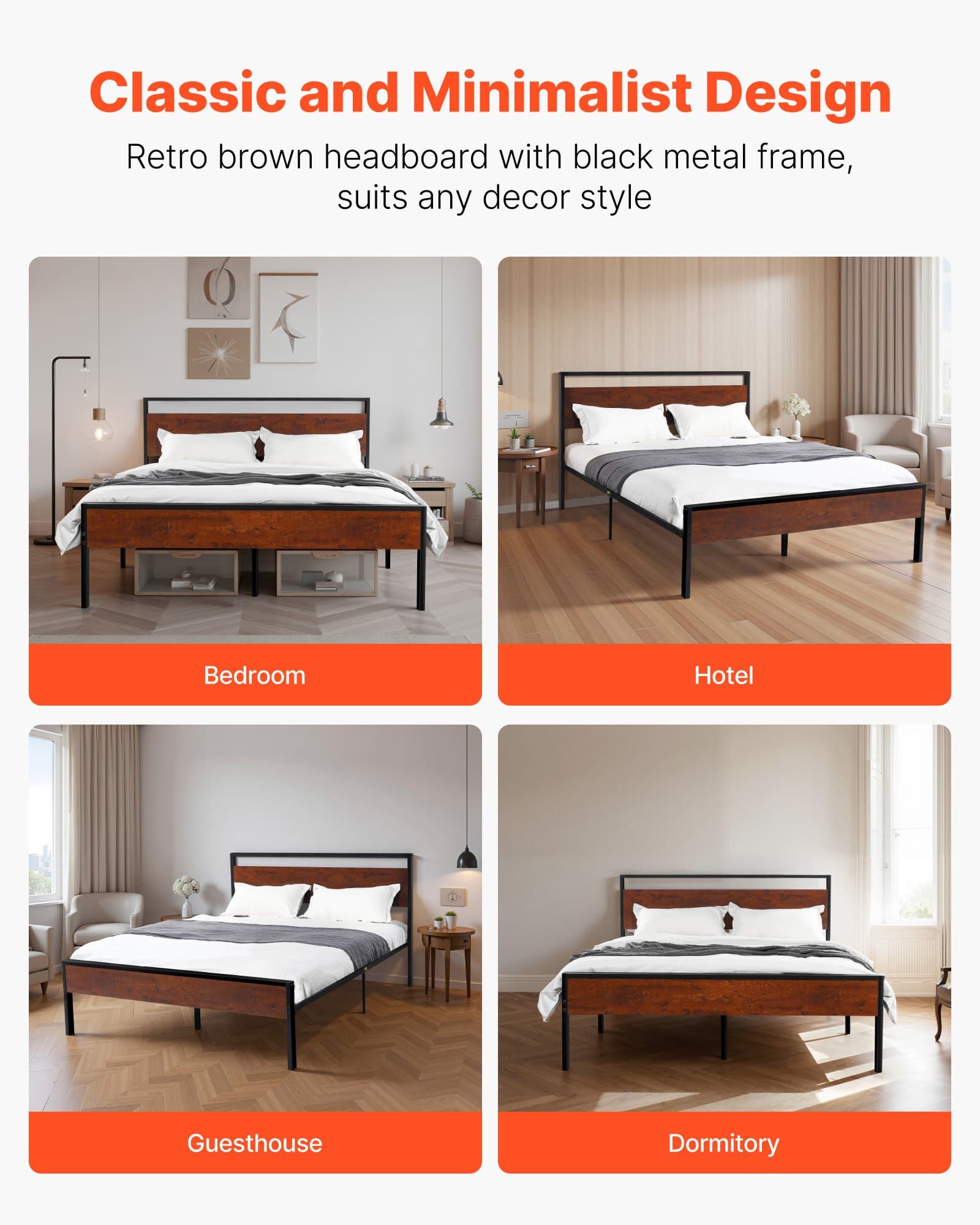 Noise-Free Full Size Metal Bed Frame with Vintage Headboard - image 2