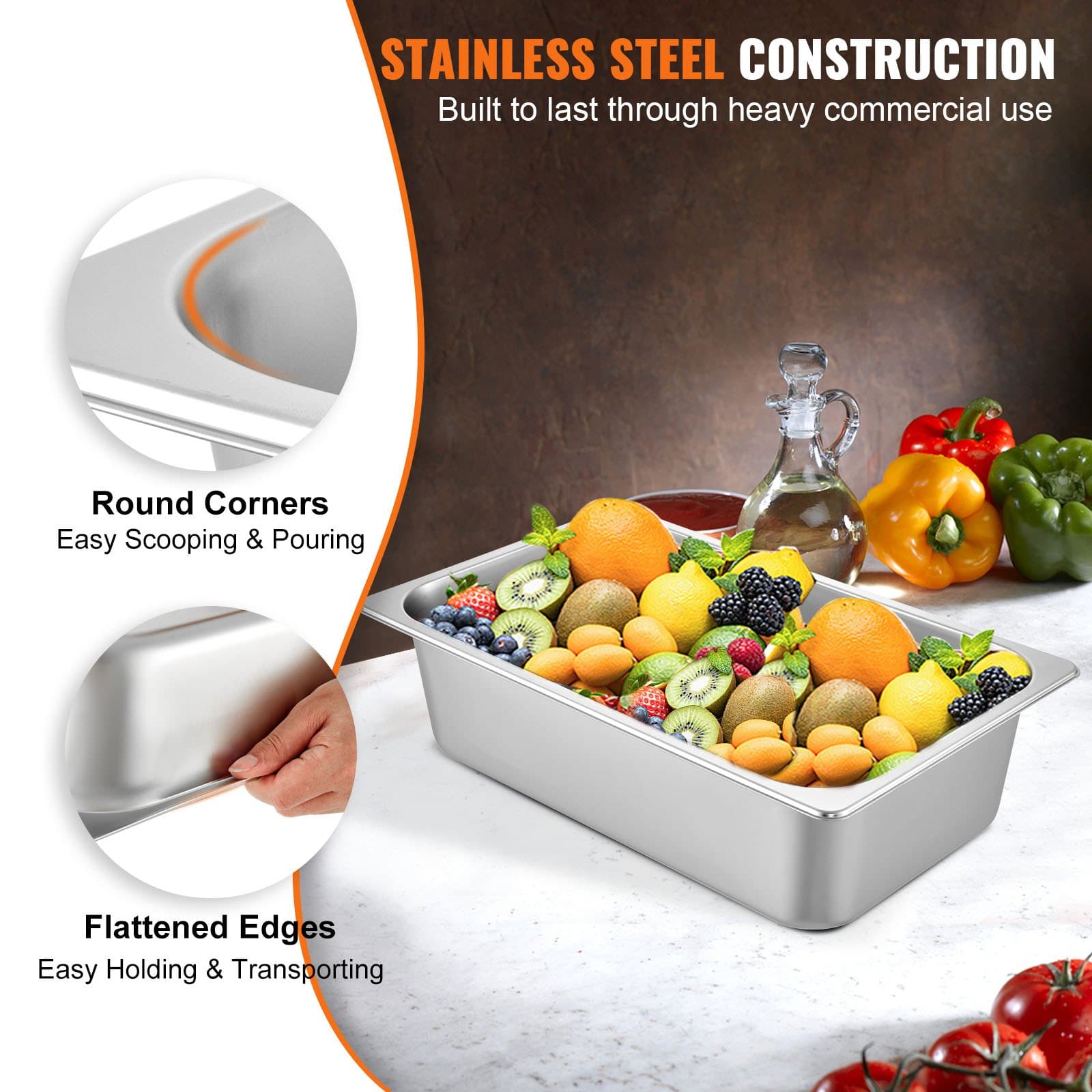 Deep Stainless Steel Hotel Pans for Commercial Catering (6 Pack) - image 3