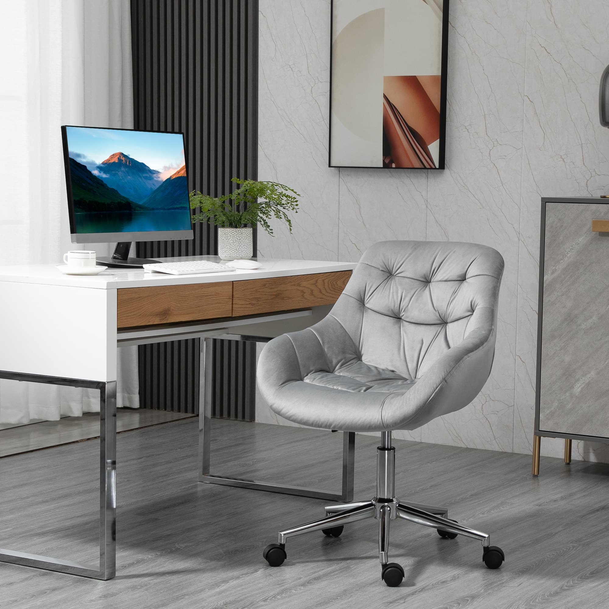 Transform Your Workspace with this Grey Velvet Office Chair - image 2