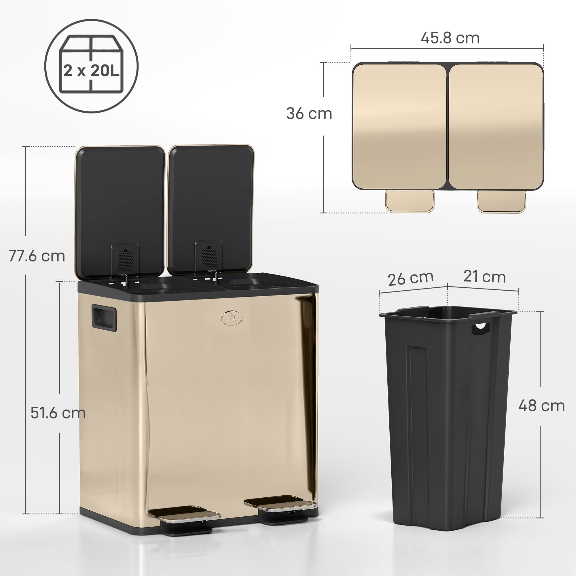 Separate Kitchen Waste Neatly with a Gold 40L Pedal Bin - image 6