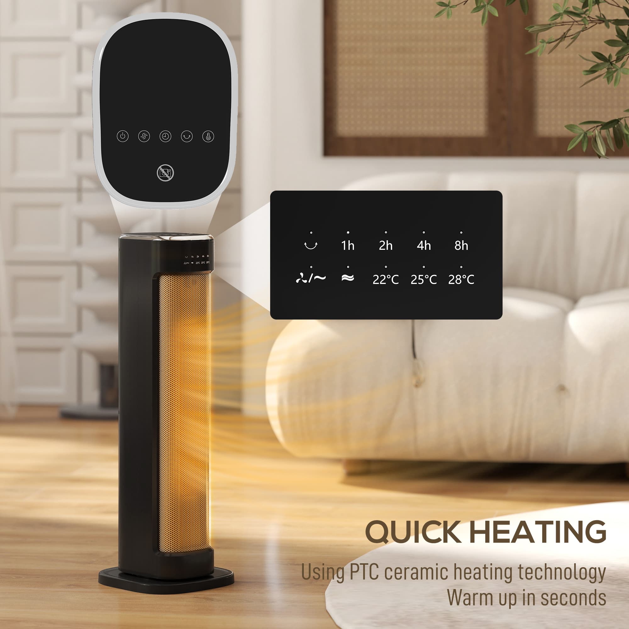 Black 2000W Ceramic Tower Heater with Remote - image 7