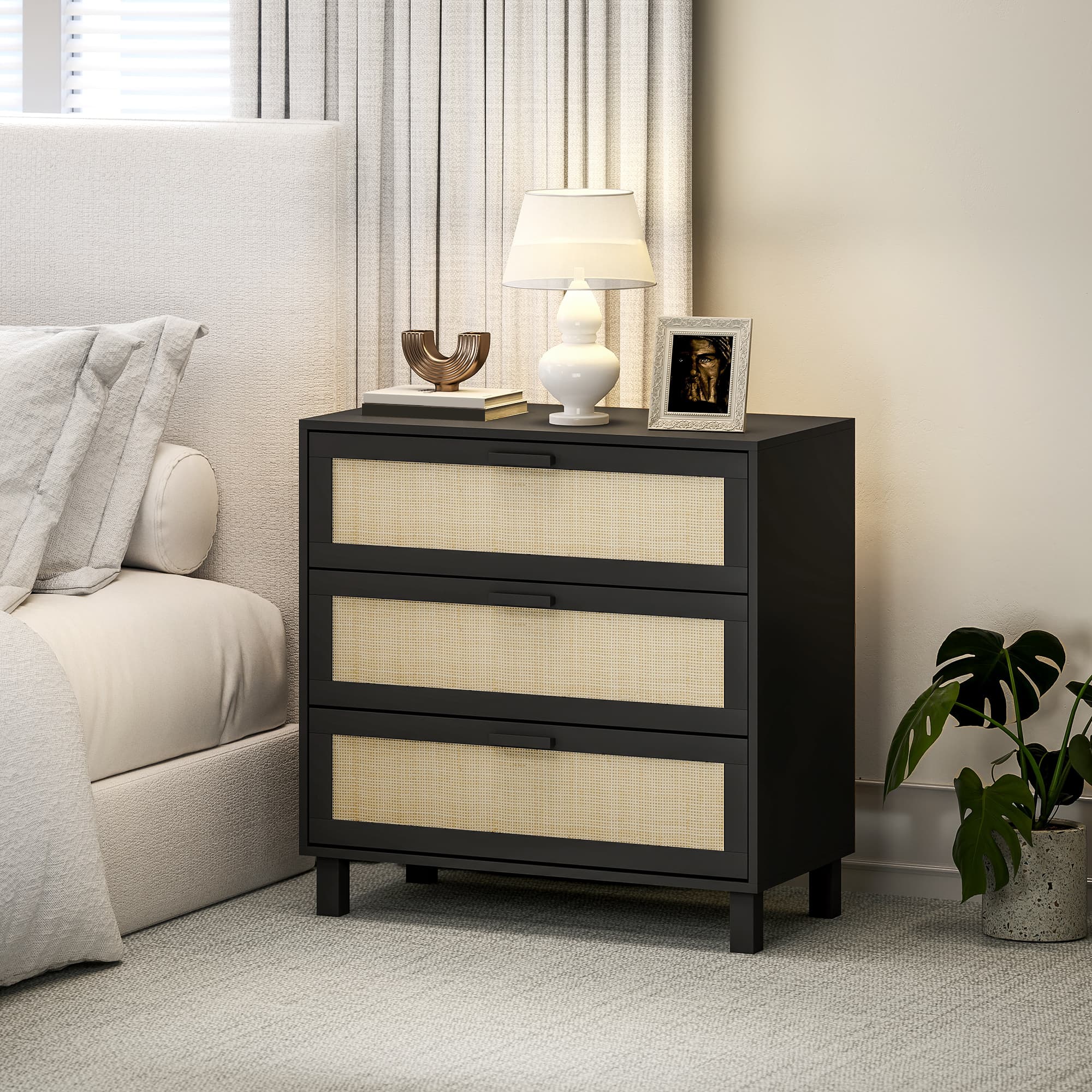 Transform Your Space with this Black Boho Rattan Chest of Drawers - image 2