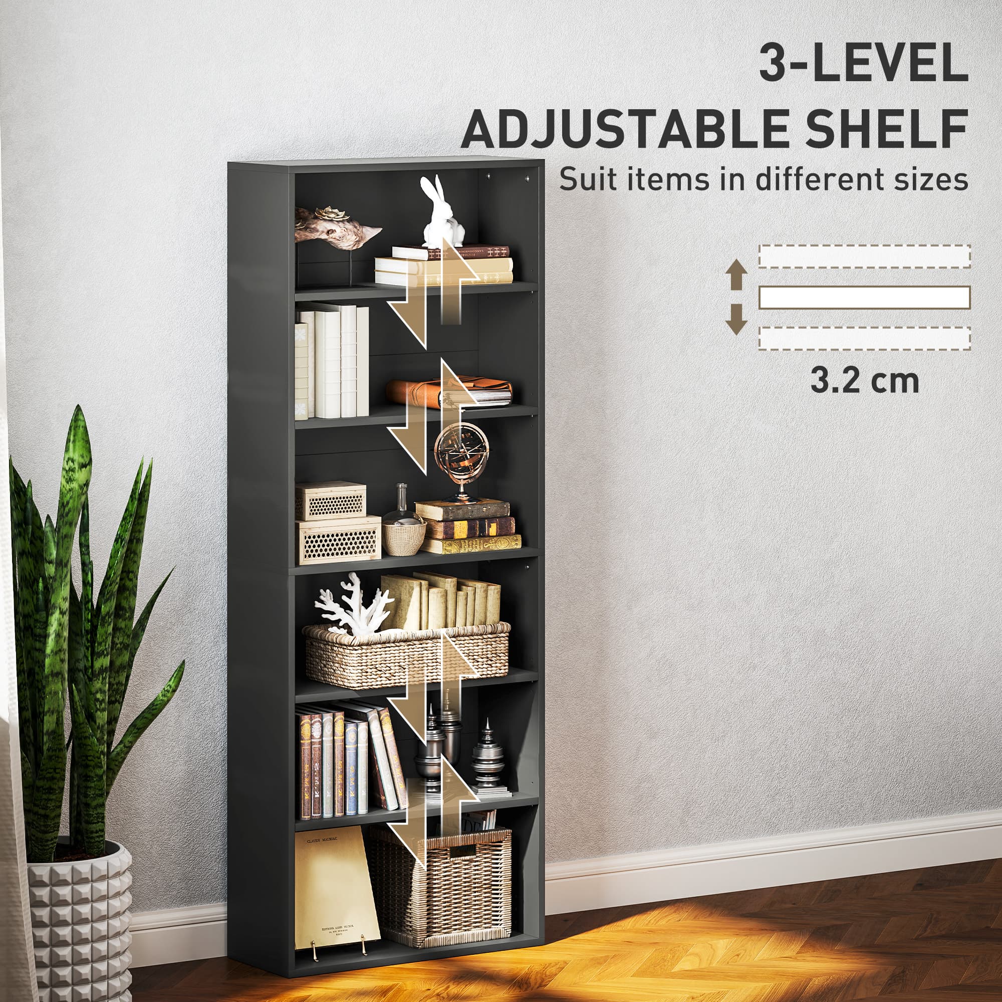 Effortless Storage: Premium Black Six-Shelf Bookcase - image 2