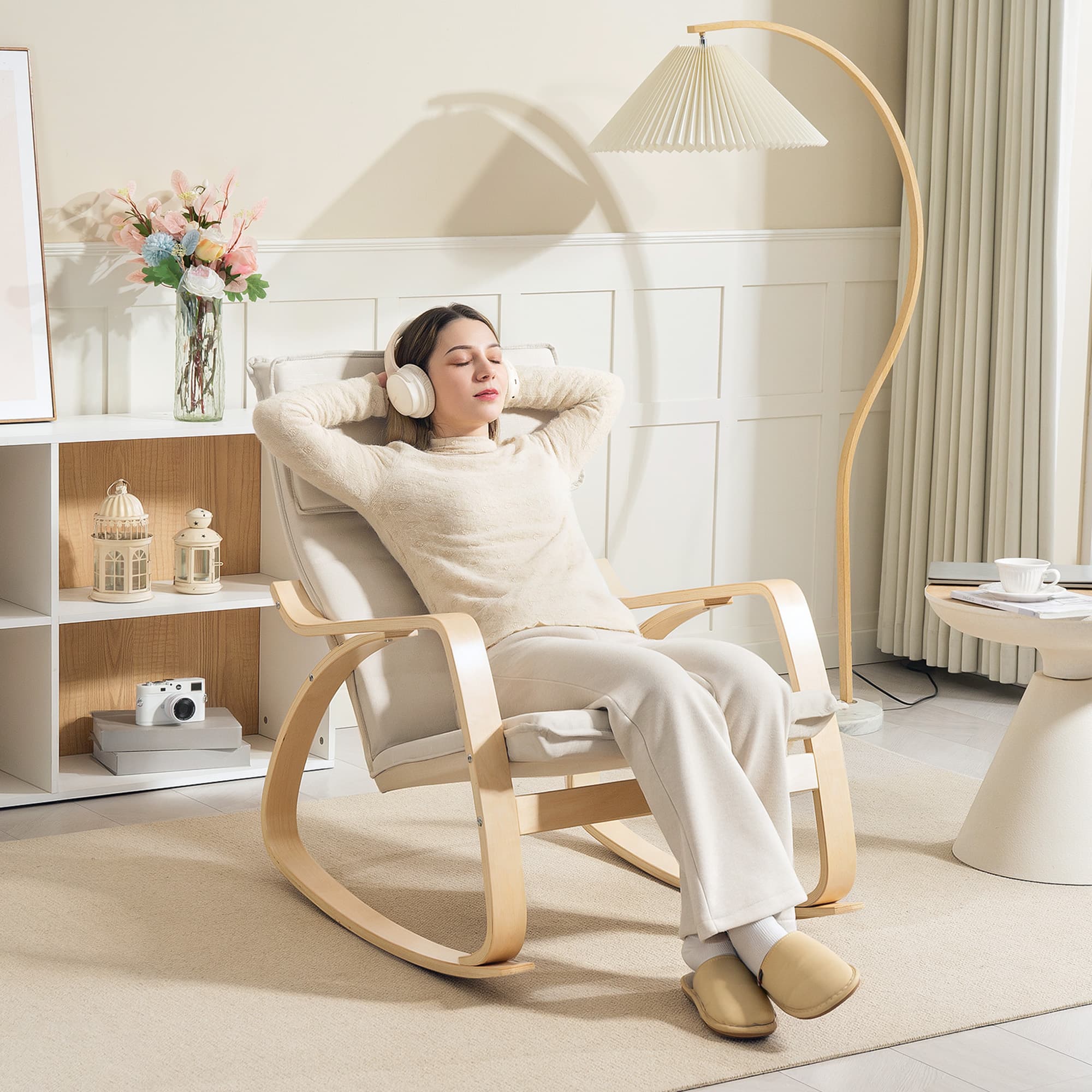 Cream Rocking Lounge Chair With Supportive High Back - image 10