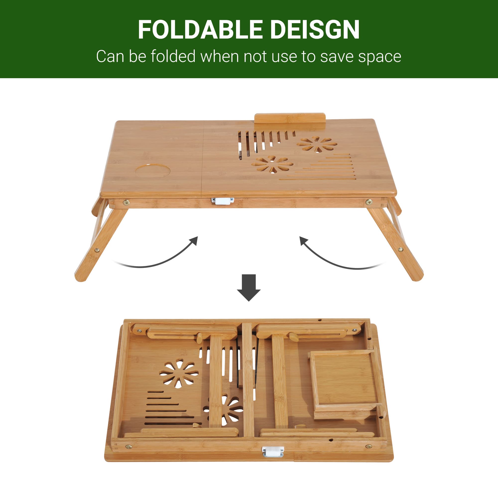 A bamboo lap desk that tilts, folds, and has a pull-out drawer - image 10