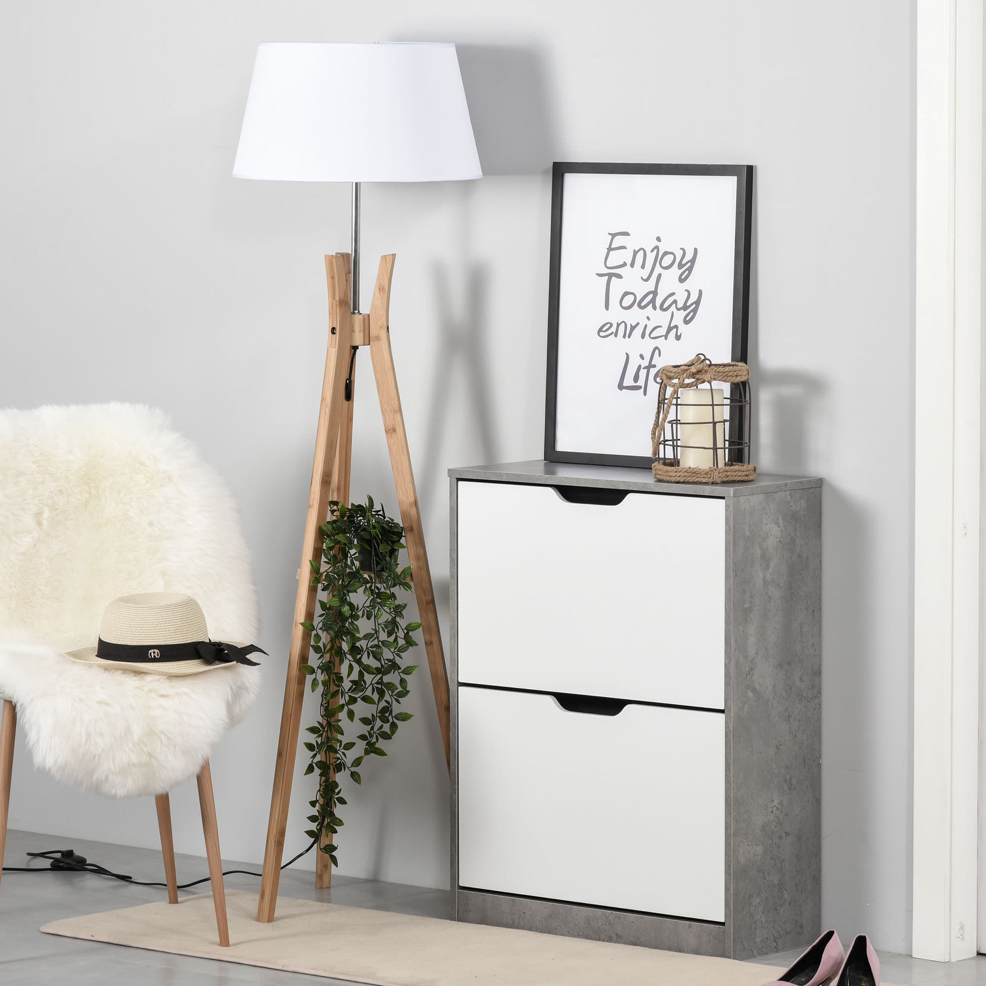 Modern Two Drawer Shoe Cabinet in Grey and White - image 7