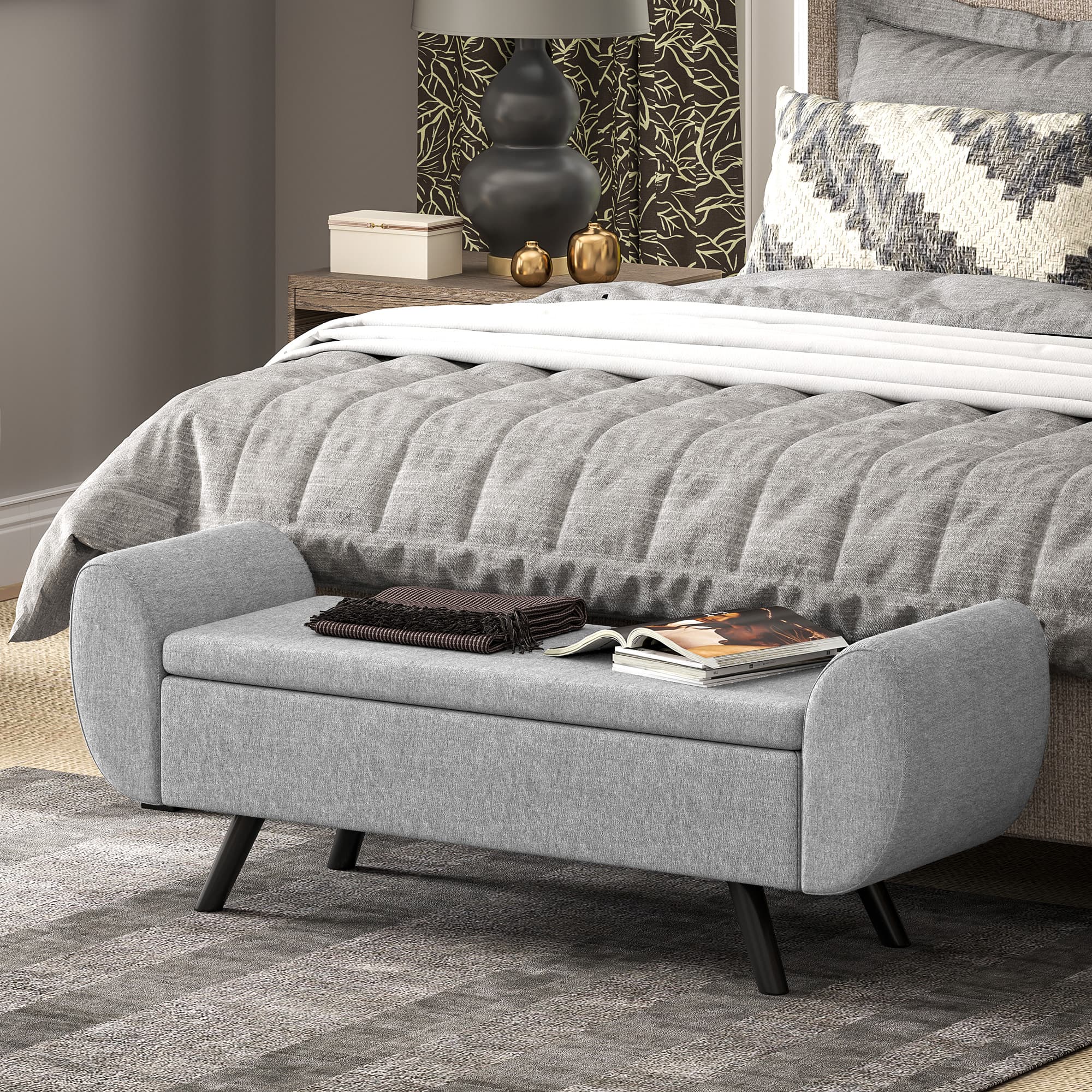 Effortless Elegance: Dark Grey Linen Storage Ottoman Bench - image 1