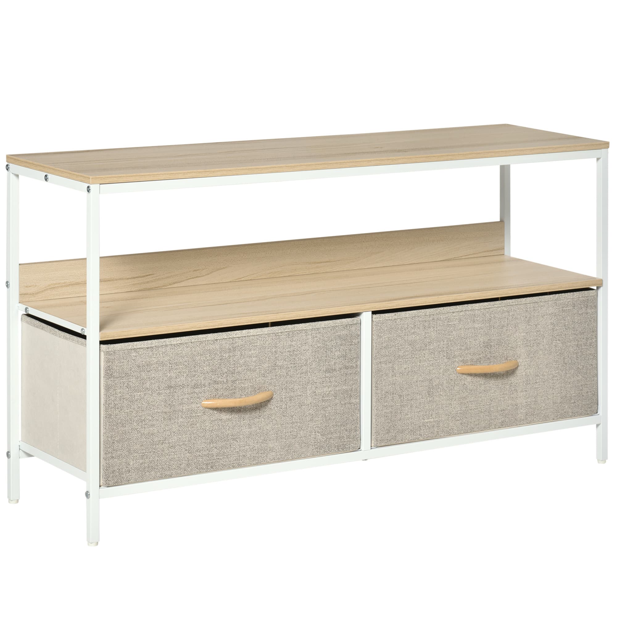 Low-Profile TV Stand with Fabric Drawers – Maple Finish - image 9