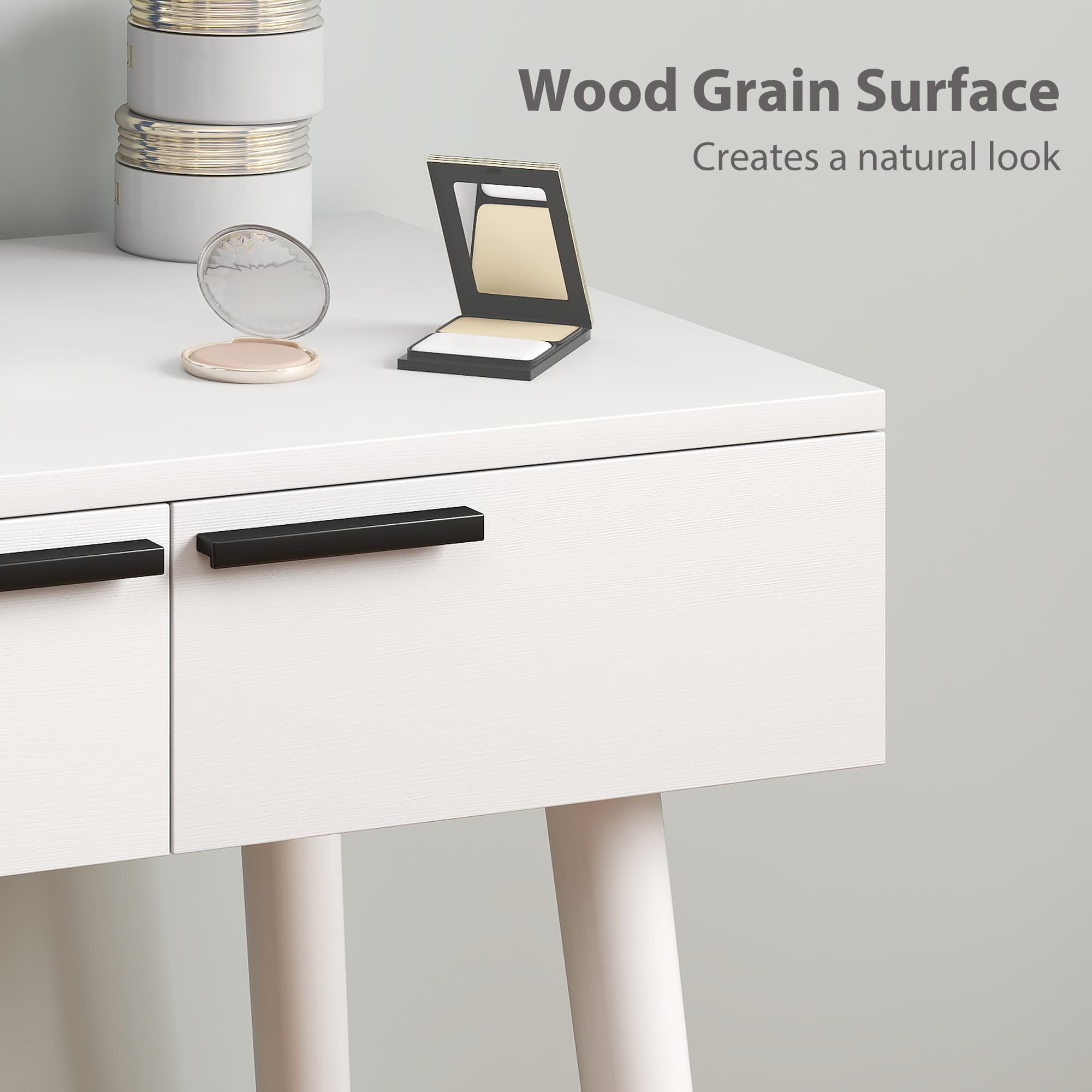 Dressing Table Set with Oval Mirror, Two Drawers and Stool - image 7