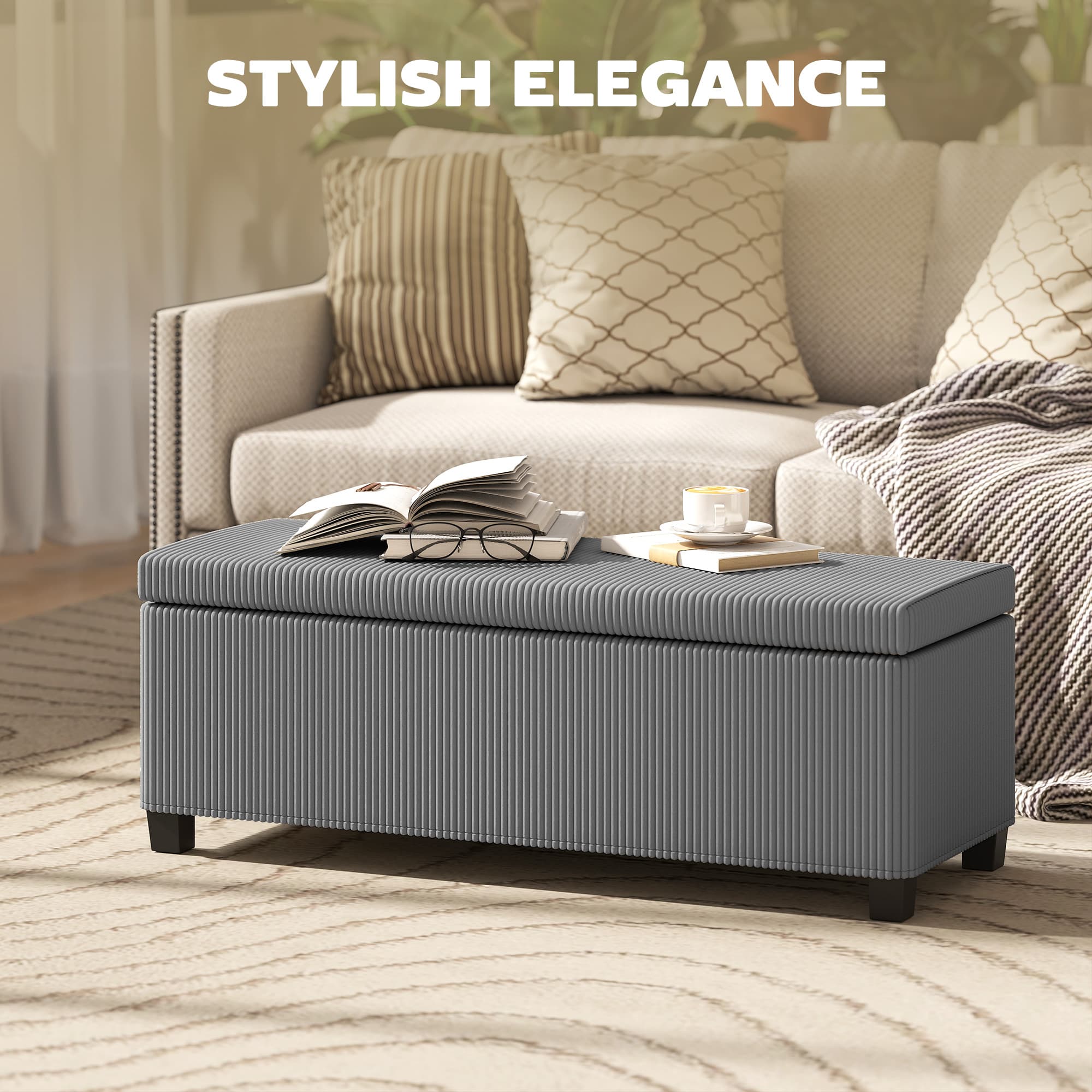 Transform Your Space with this Grey Corduroy Storage Ottoman - image 2