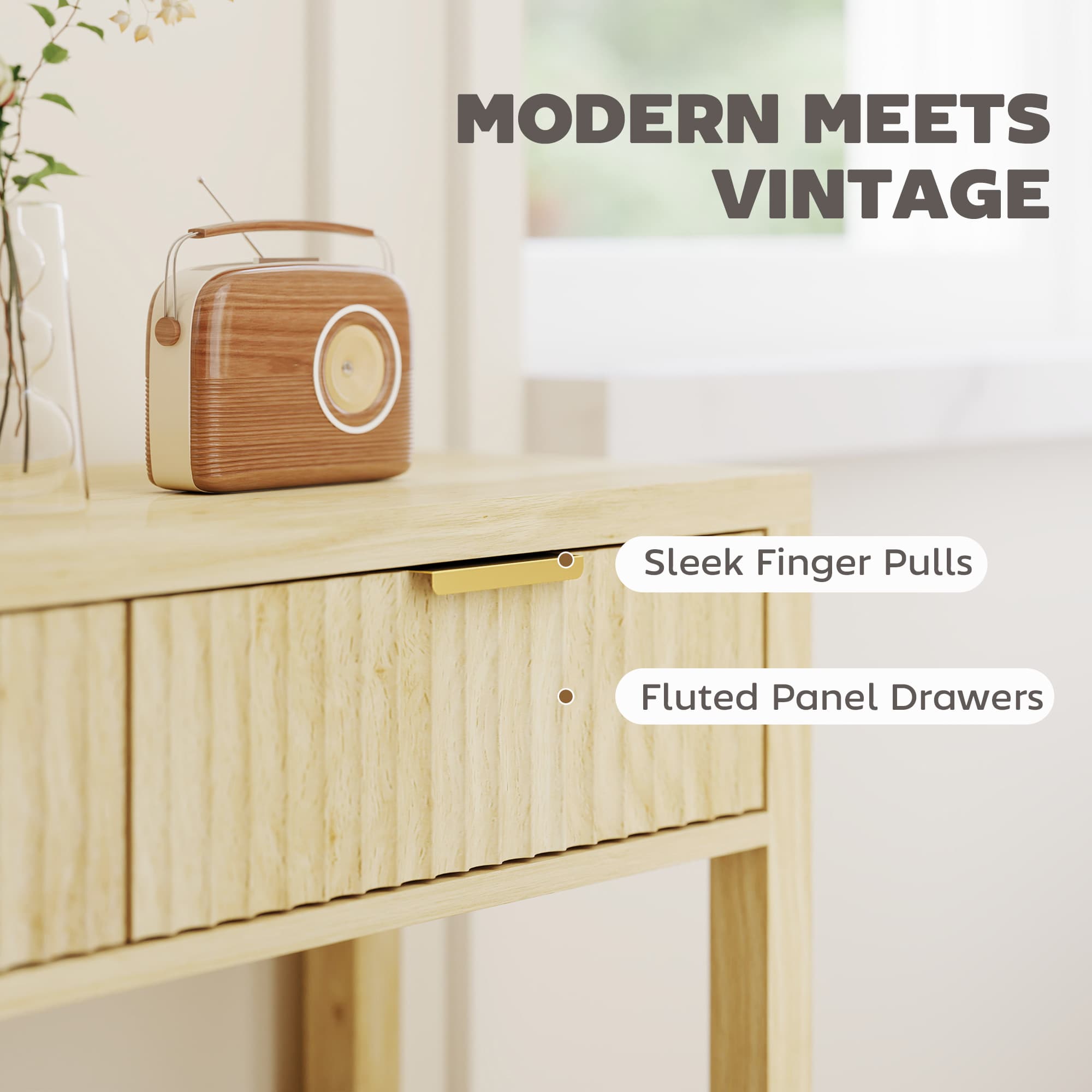 Natural Wood Fluted Console Table for Narrow Hallways - image 1