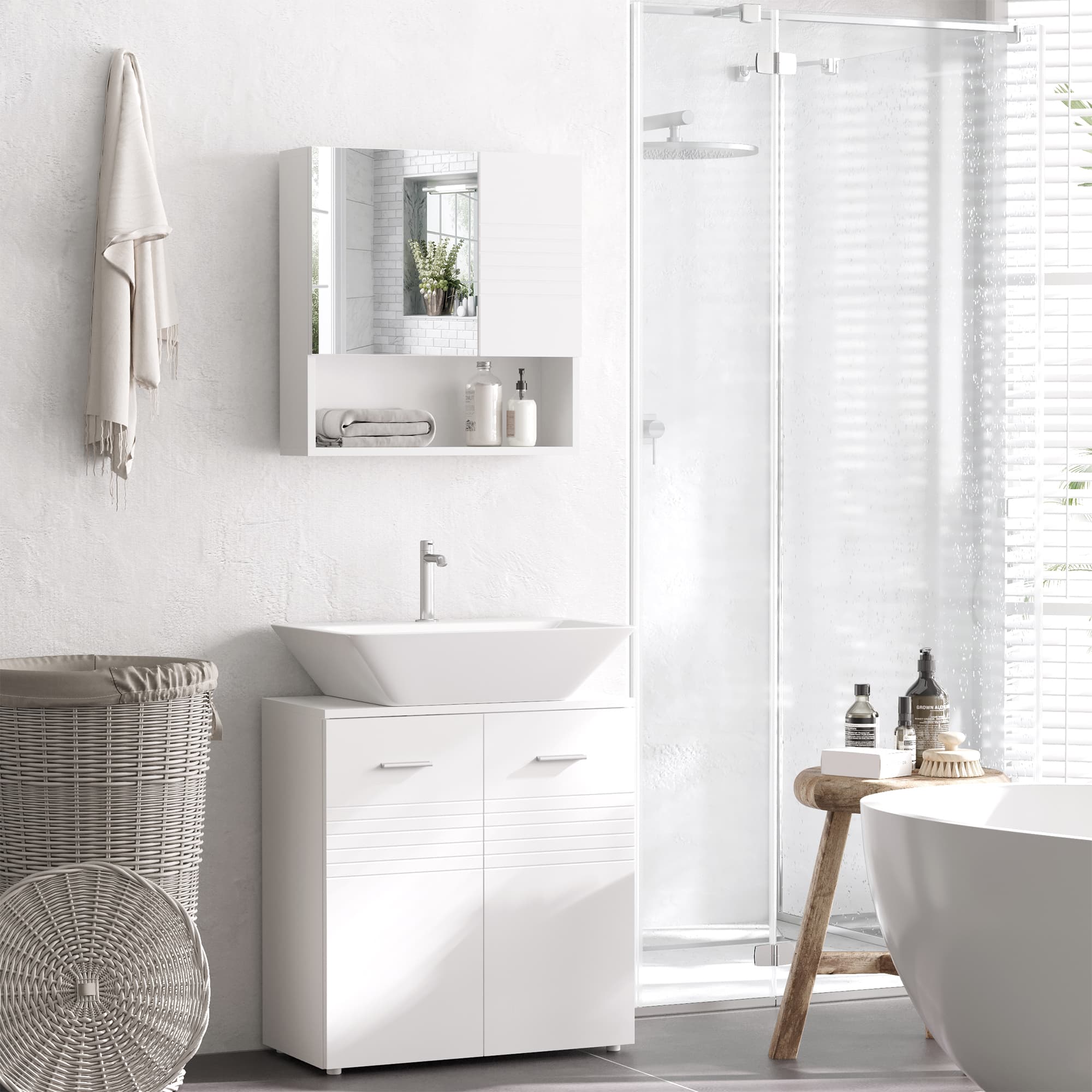 Wall-Mounted White Bathroom Mirror Cabinet - image 9
