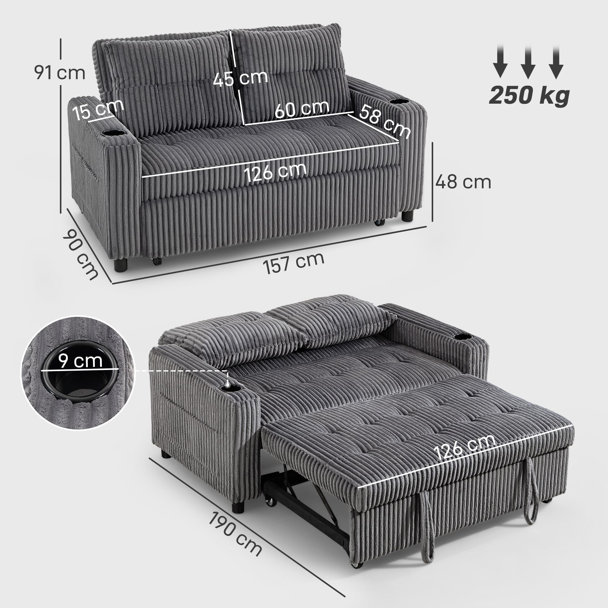 Transform Your Space with this Charcoal Corduroy Sofa Bed - image 4
