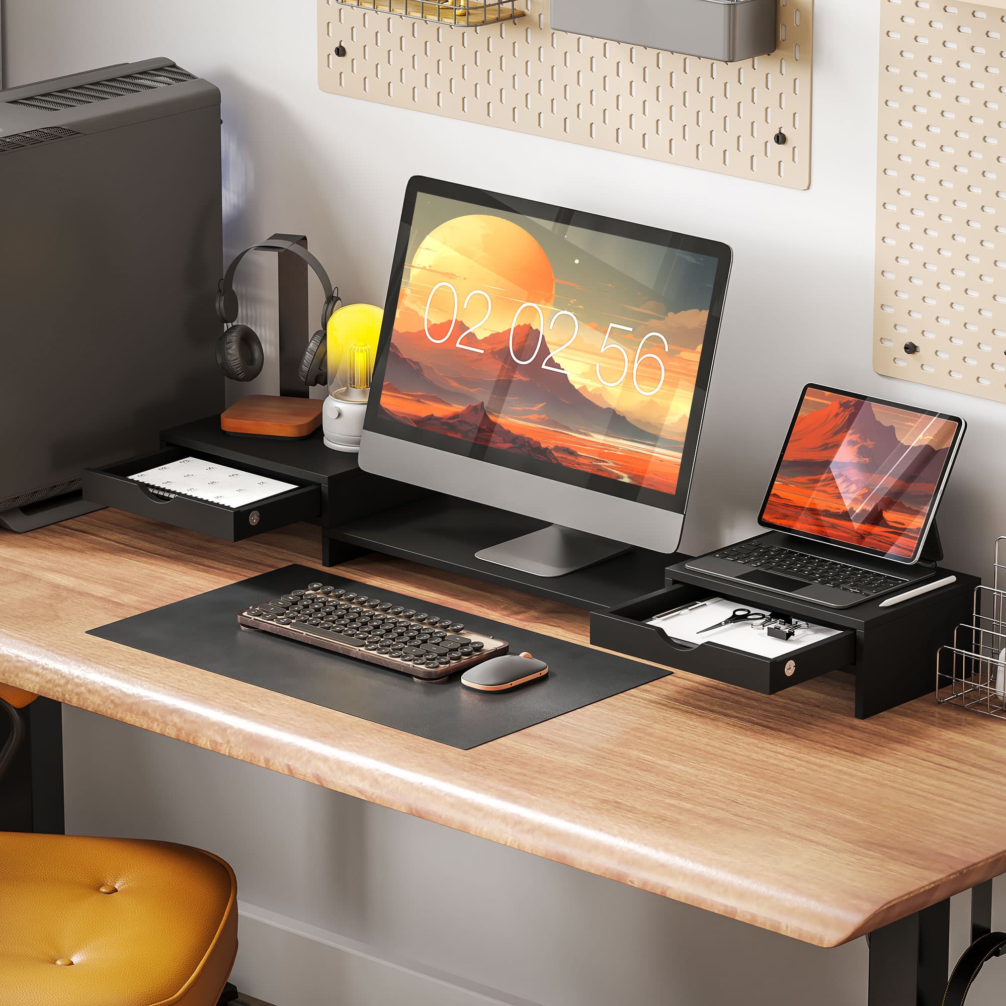 Adjustable black dual monitor riser with storage - image 3