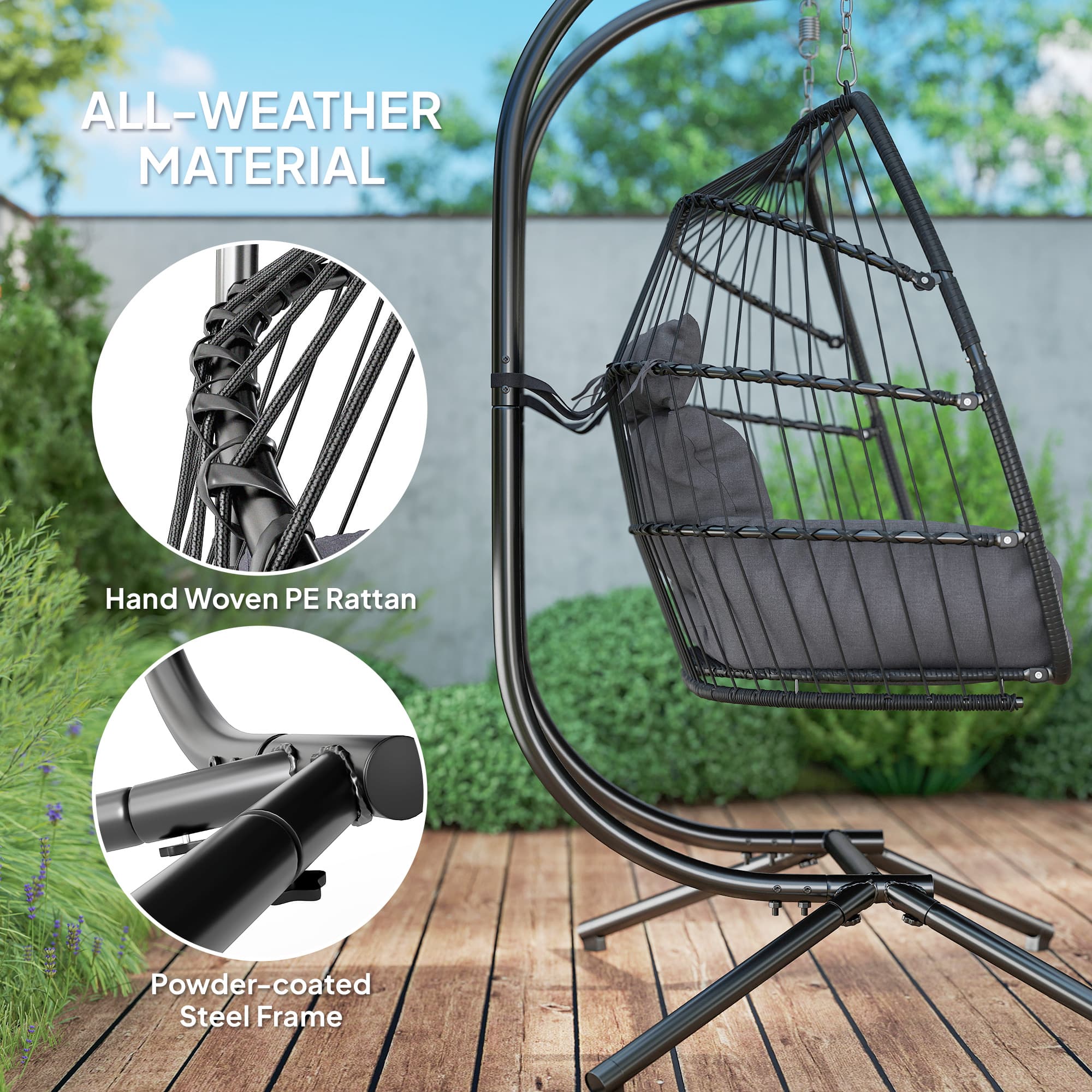 Effortless Relaxation: Dark Grey Double Hanging Egg Chair - image 3
