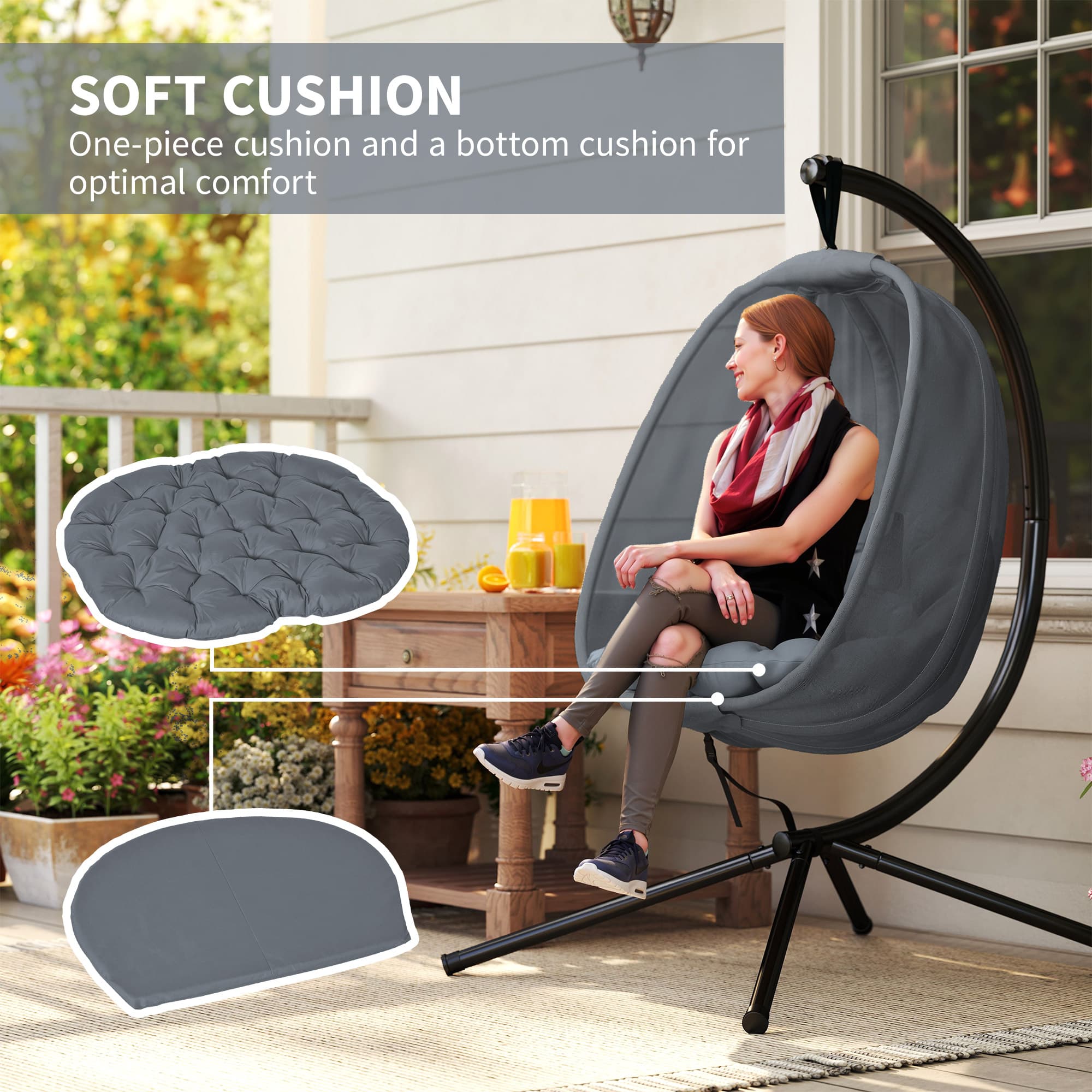Relax in Style: Grey Hanging Egg Chair with Stand - image 5