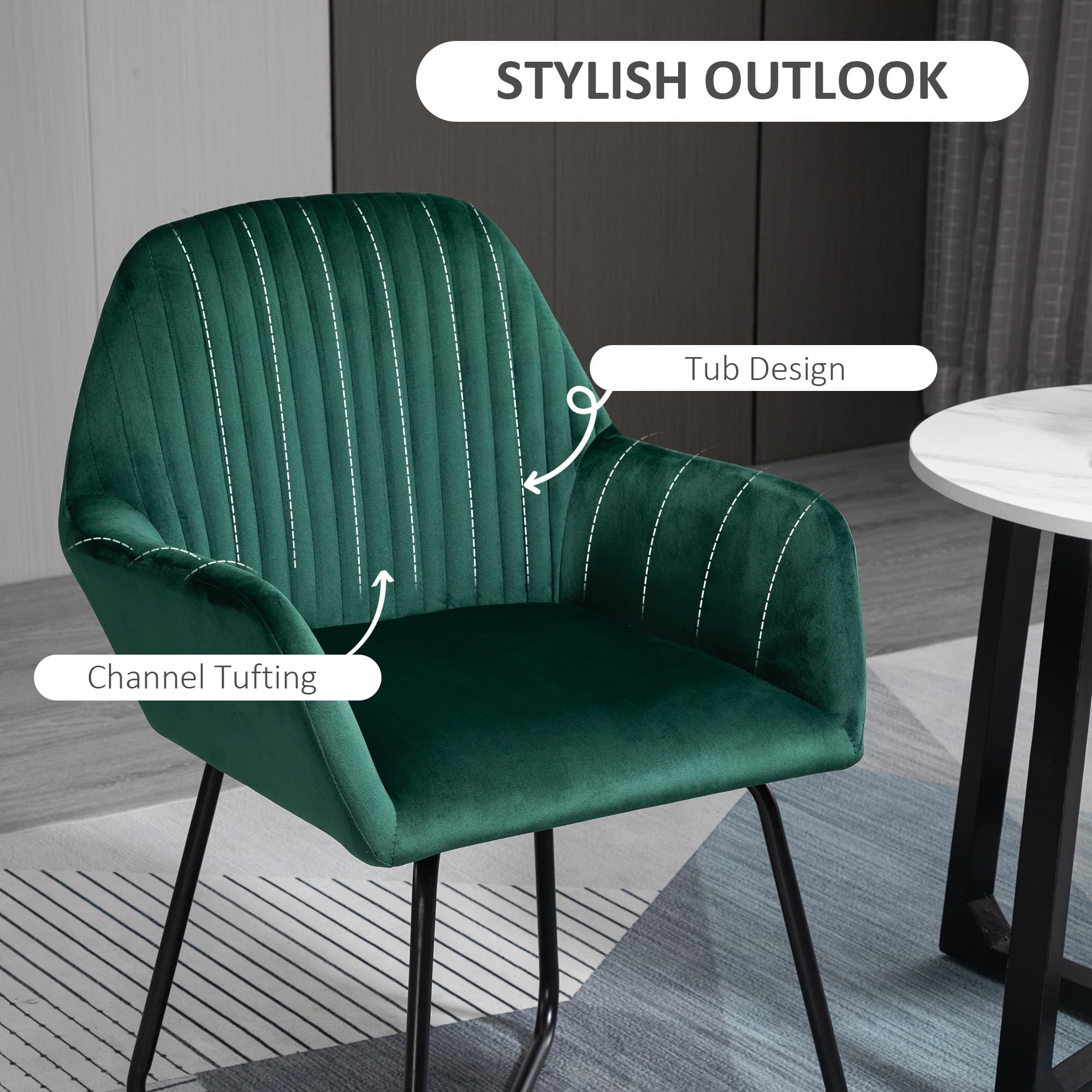 Green Velvet Accent Chair with Channel Tufting and X-Frame Metal Base - image 6