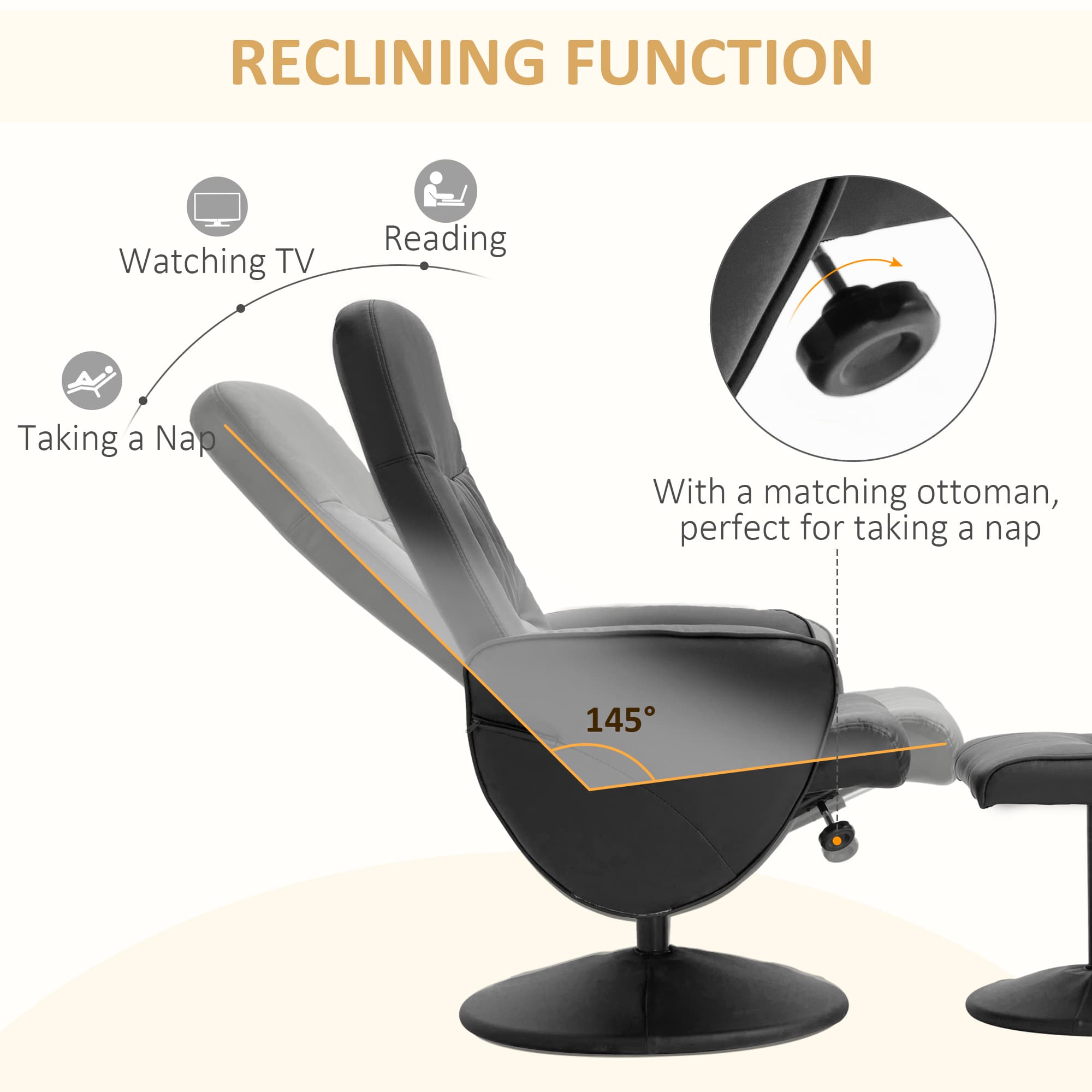 Transform Your Lounge with this Black Swivel Recliner & Stool - image 3