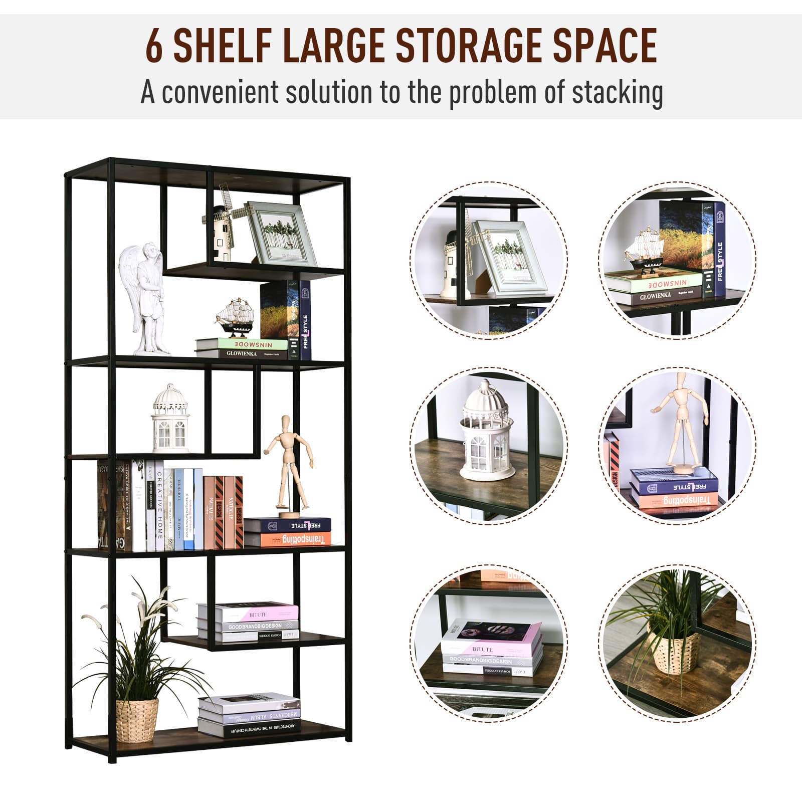 6-Tier Industrial Bookcase for Effortless Organisation - image 2