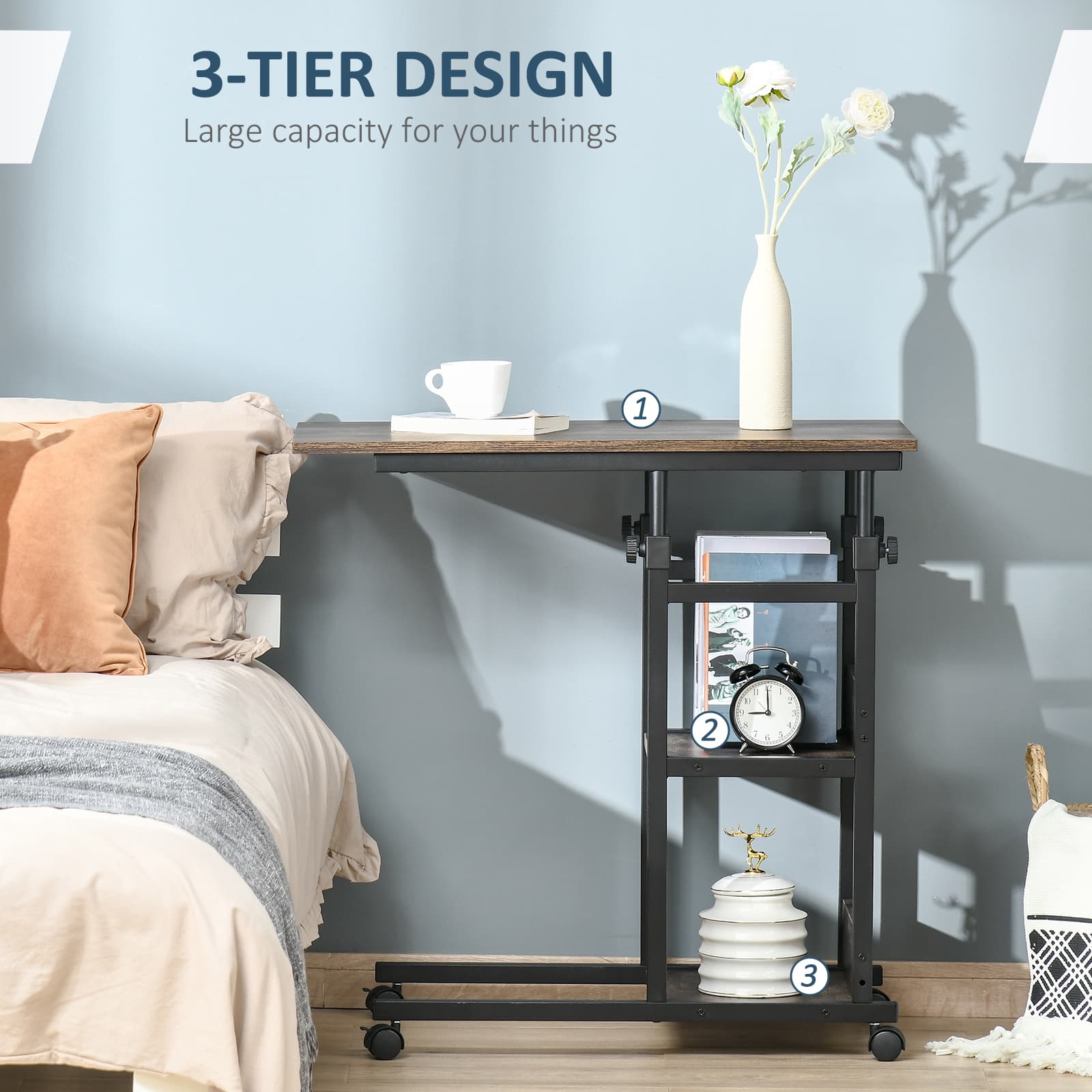 Effortless Storage: Industrial Mobile C-Shaped Side Table - image 3