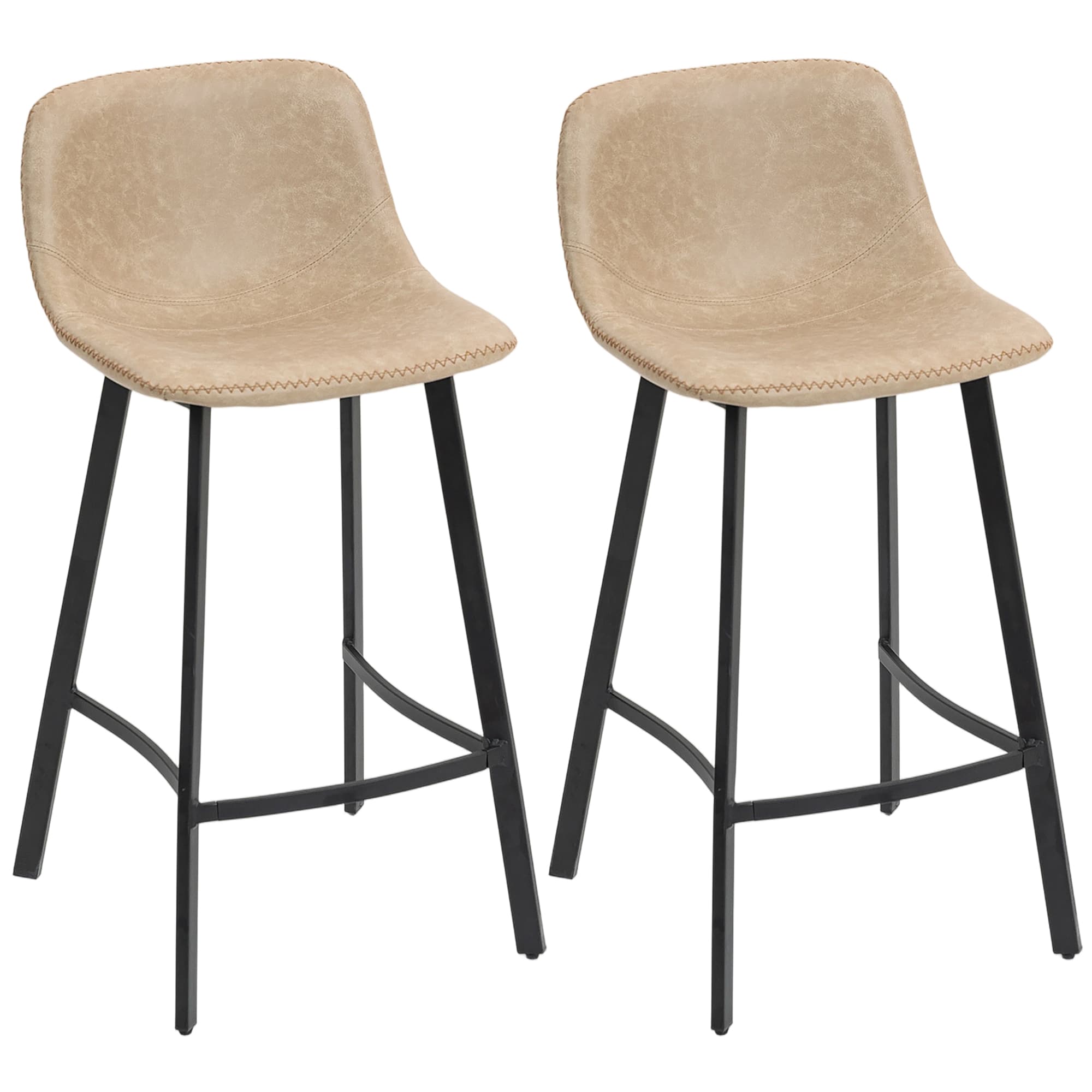 Effortless Comfort: Light Brown Faux Leather Bar Stools Set of 2 - Brown