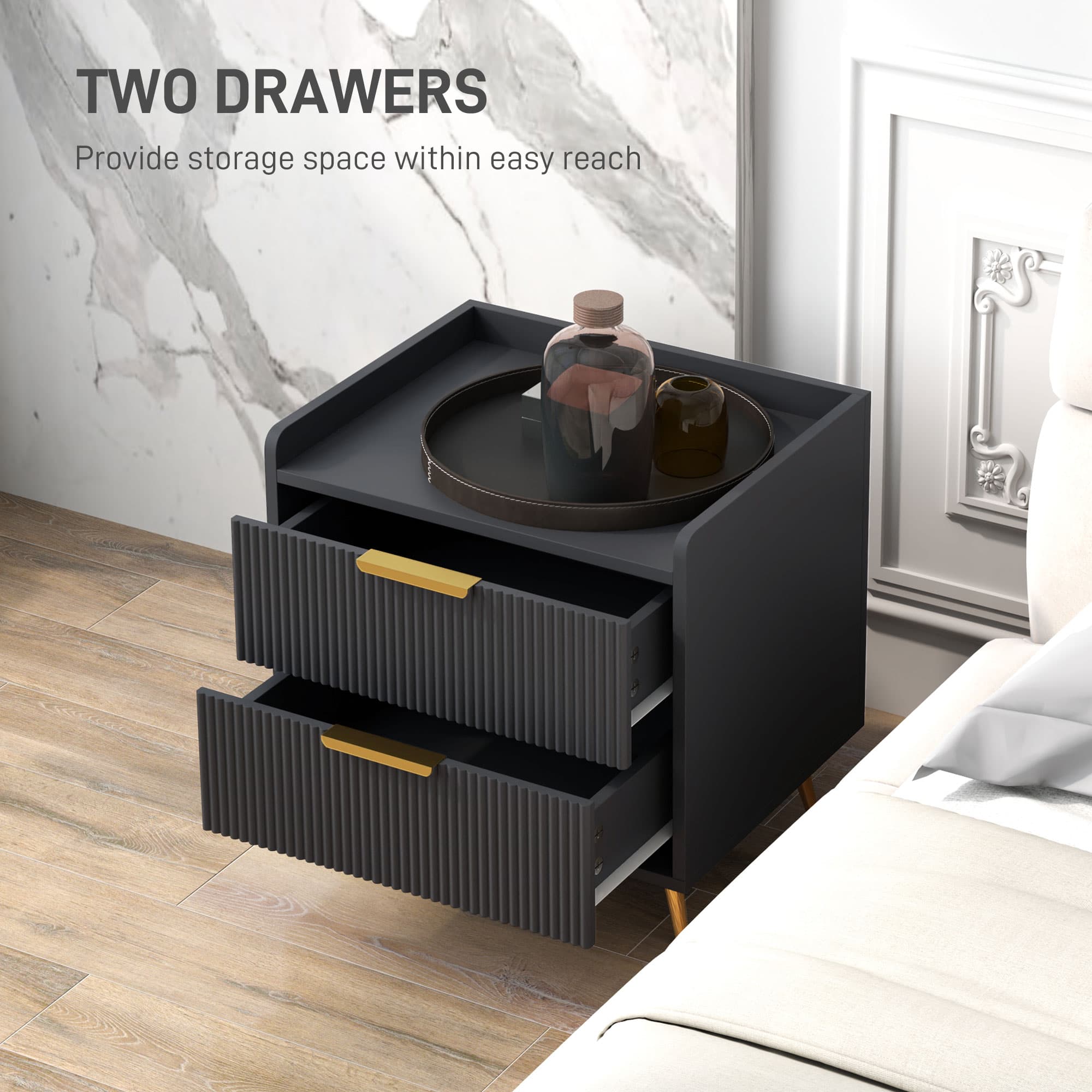 Premium Black Two-Drawer Bedside Tables with Gold Accents - image 5