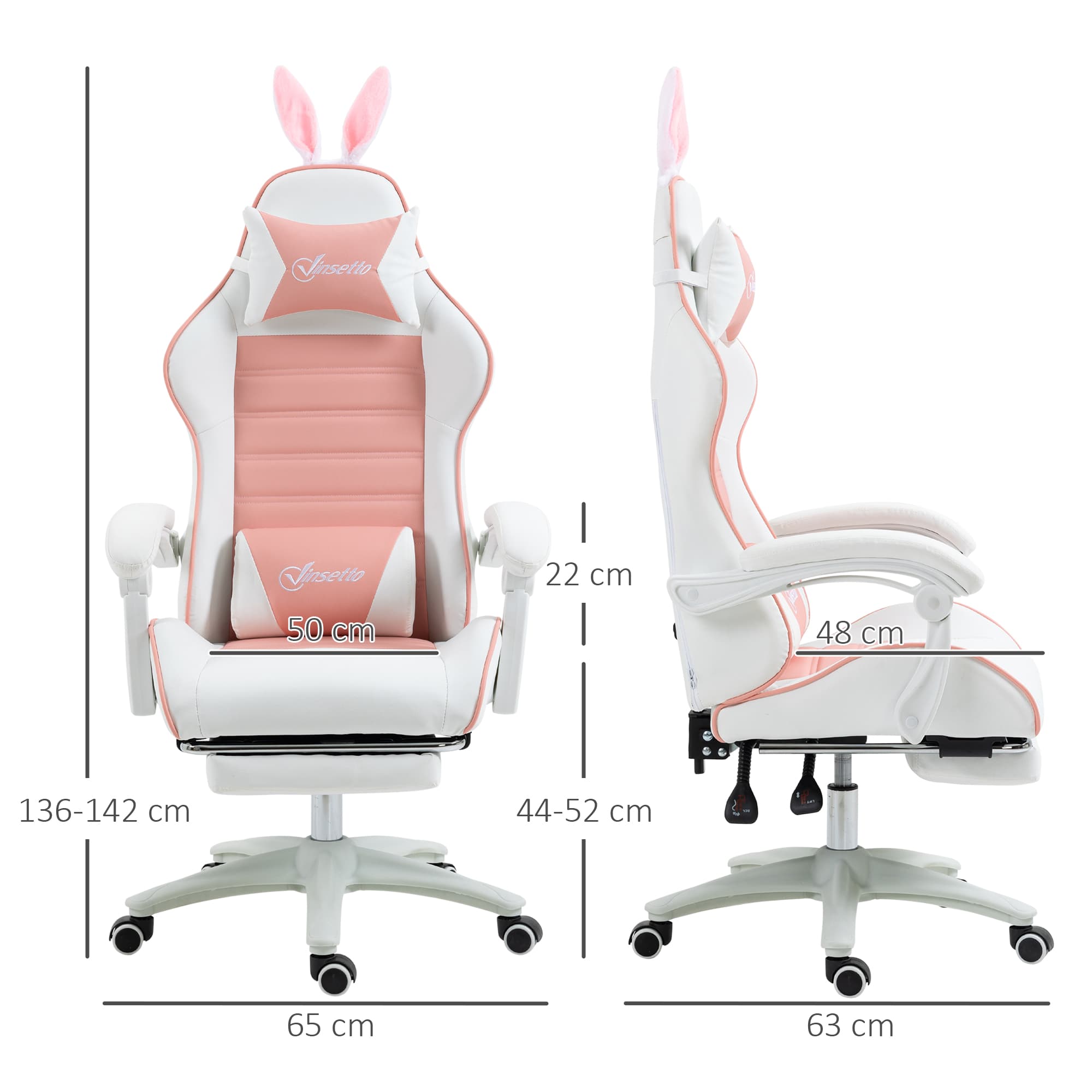 Pink Reclining Gaming Chair with Playful Bunny Ears - image 5