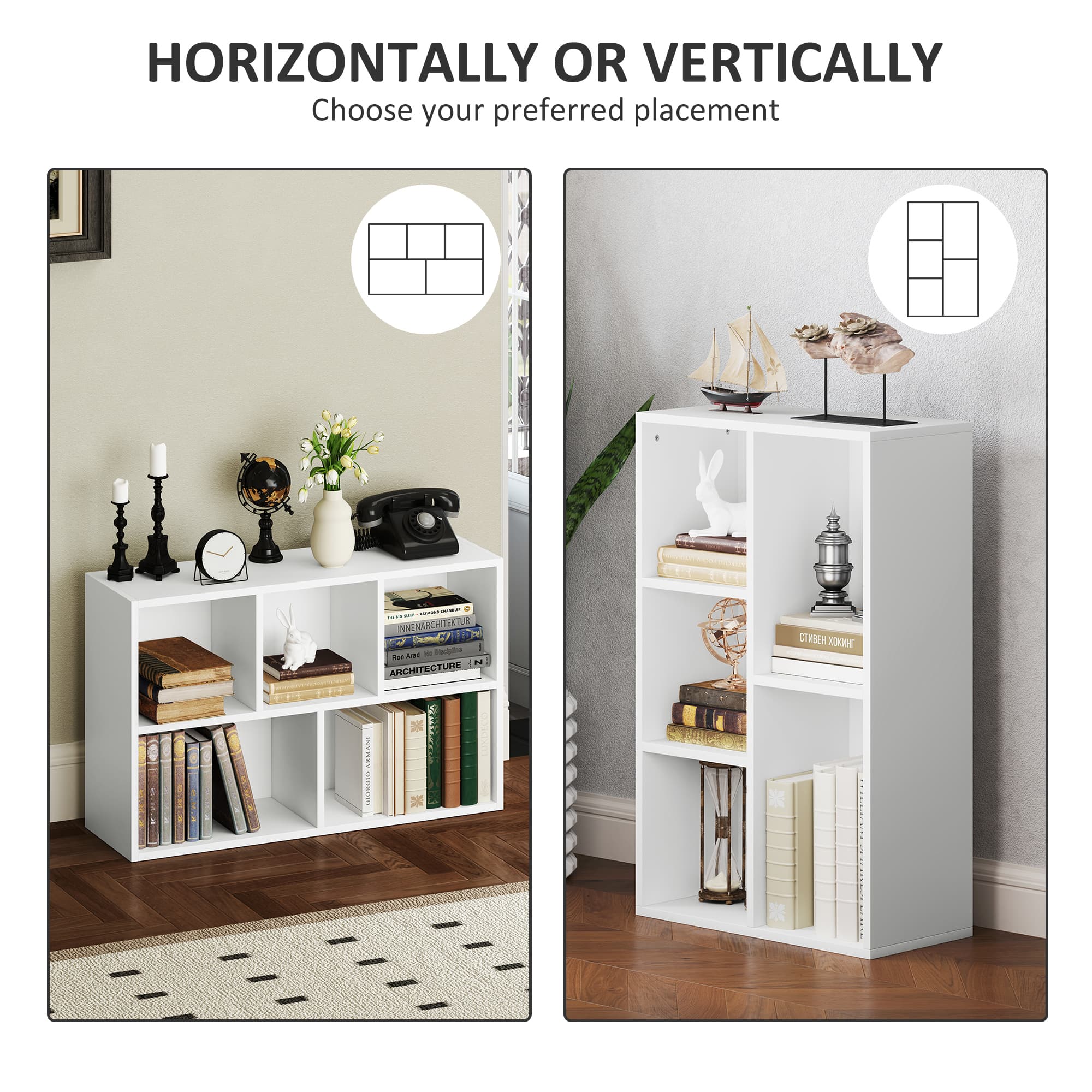 Five-Compartment White Bookcase for Books and Display - image 9