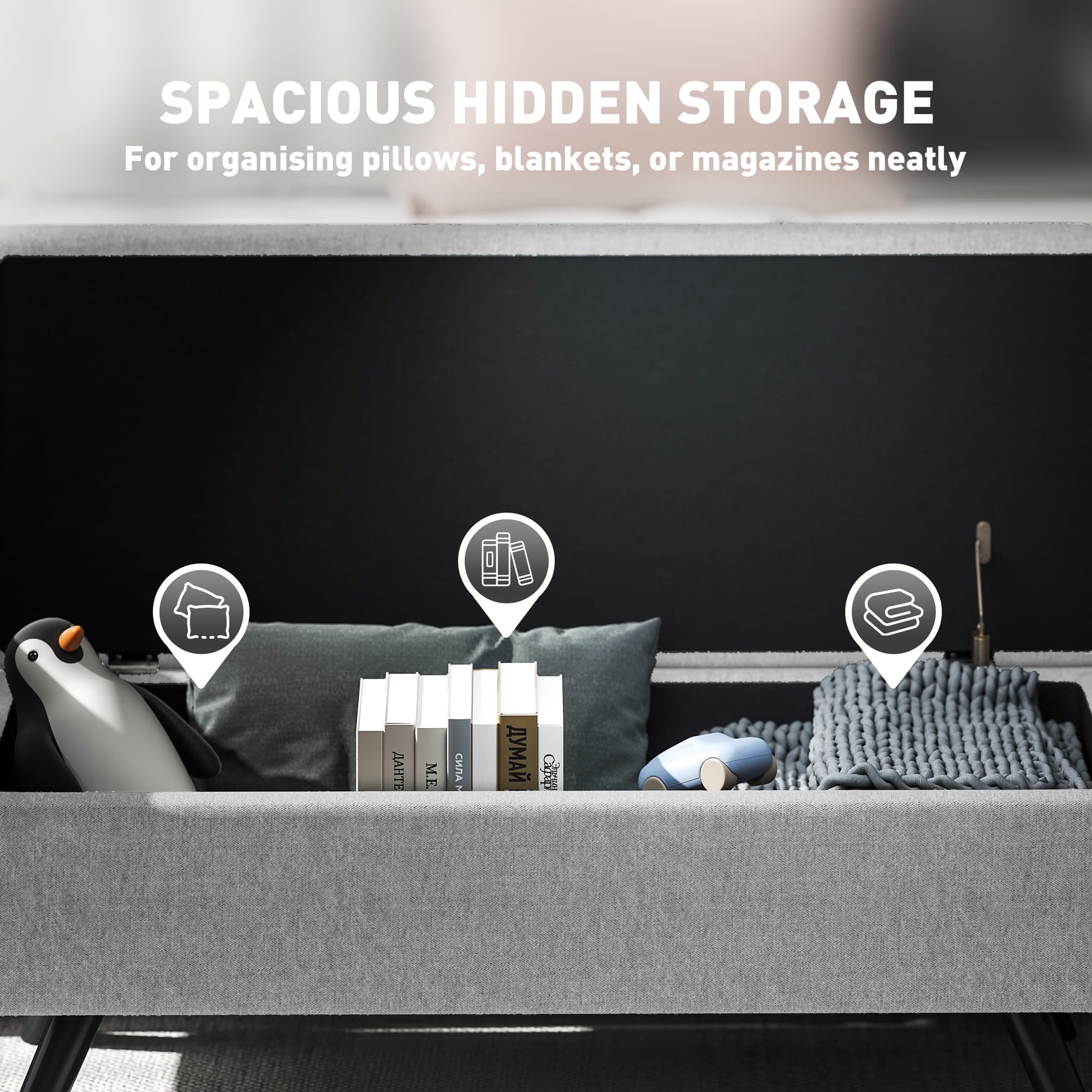 Effortless Elegance: Dark Grey Linen Storage Ottoman Bench - image 4