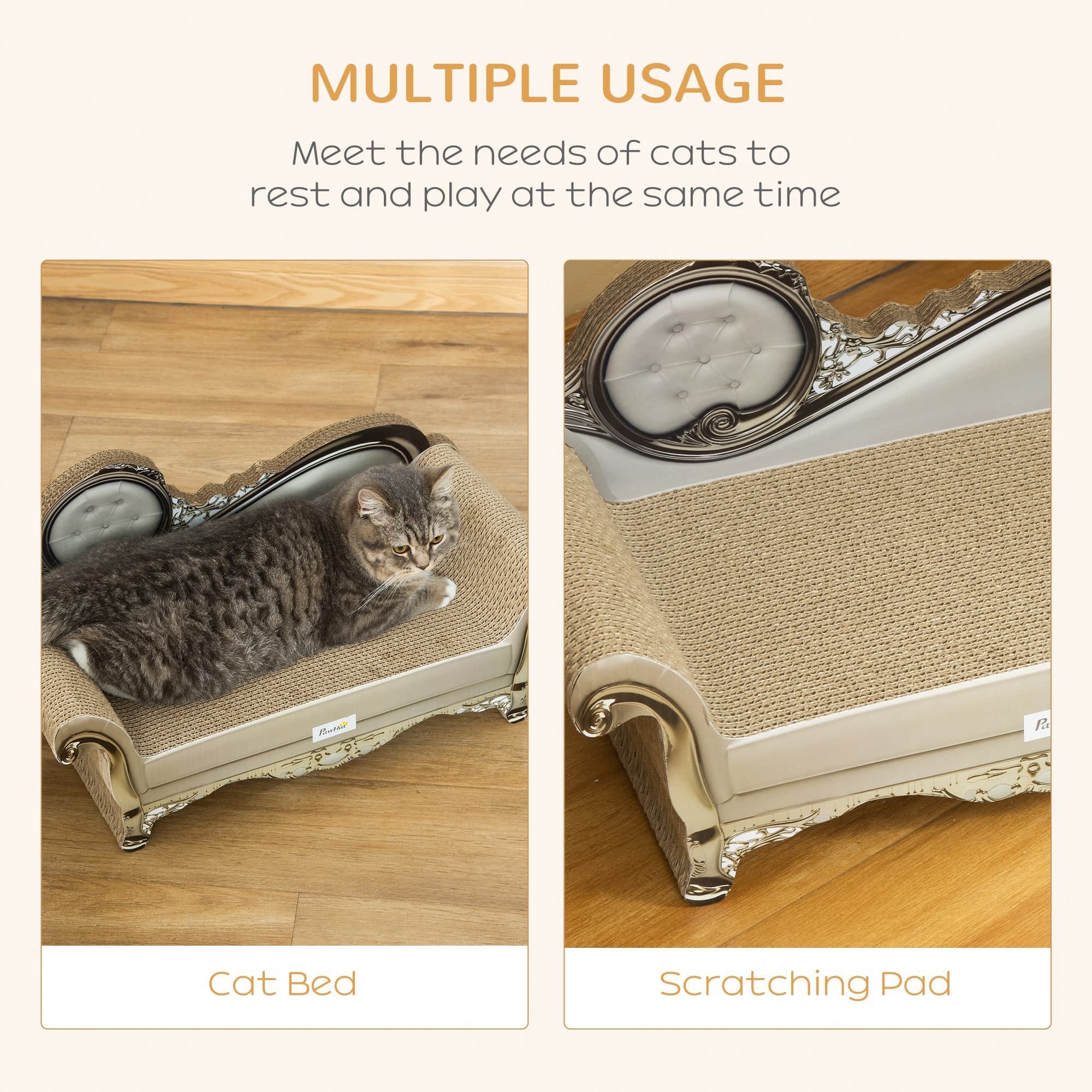 Brown Cat Scratching Chaise Bed for Lounging - image 6