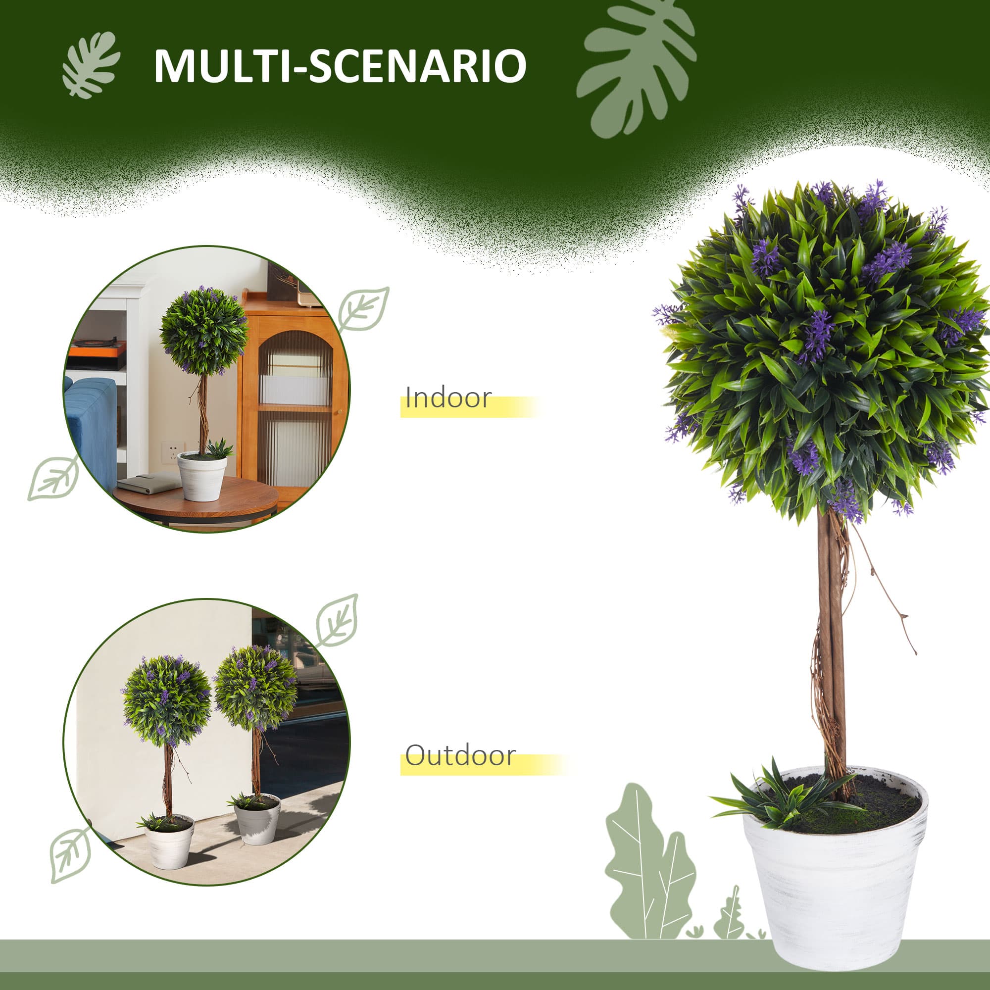 Set of 2 Artificial Lavender Topiary Trees, 60cm - image 7
