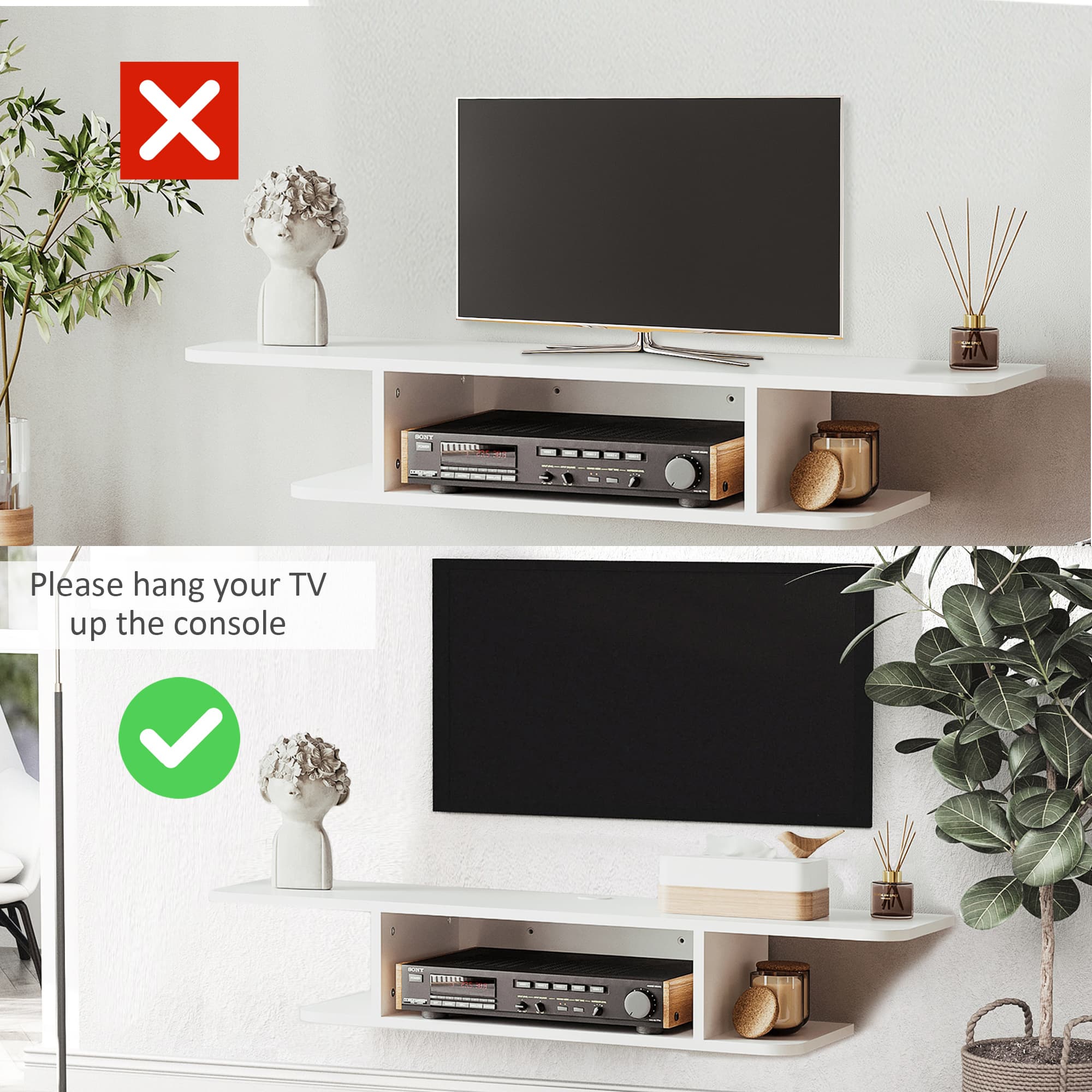 White floating TV shelf for compact media storage - image 2