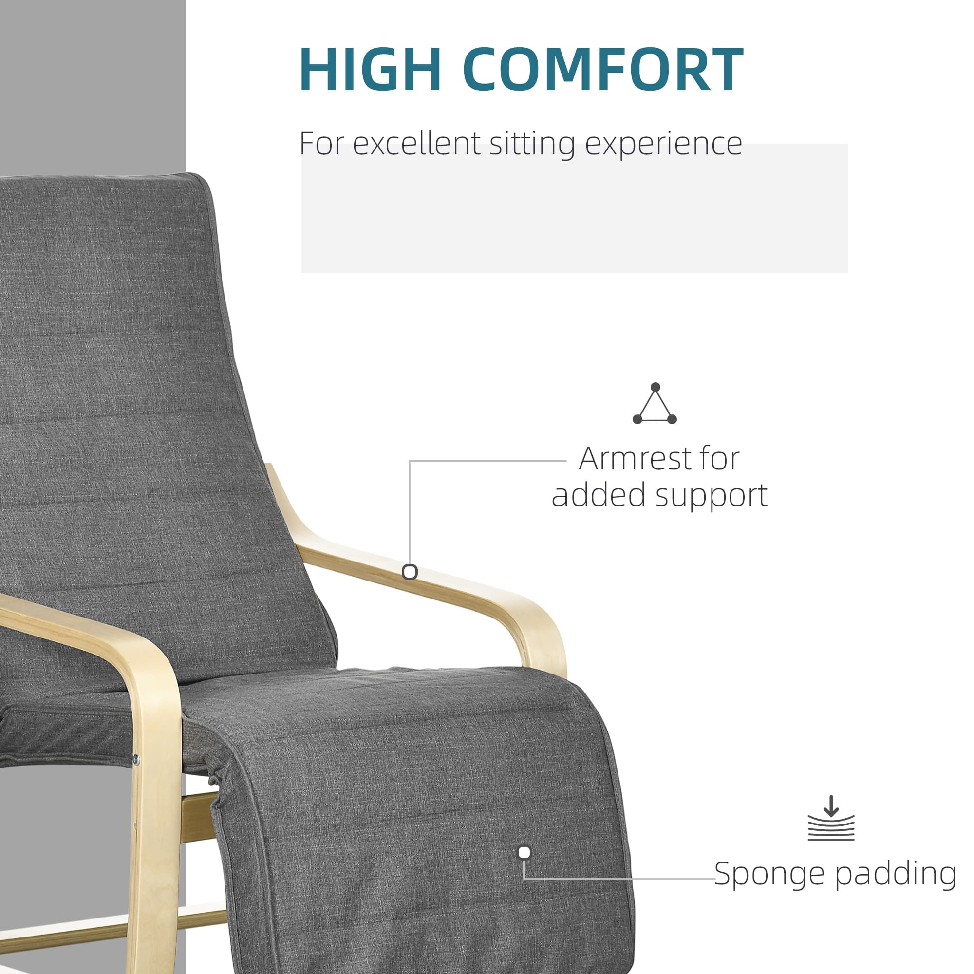 Dark Grey Birch Wood Lounge Chair & Adjustable Footrest - image 4