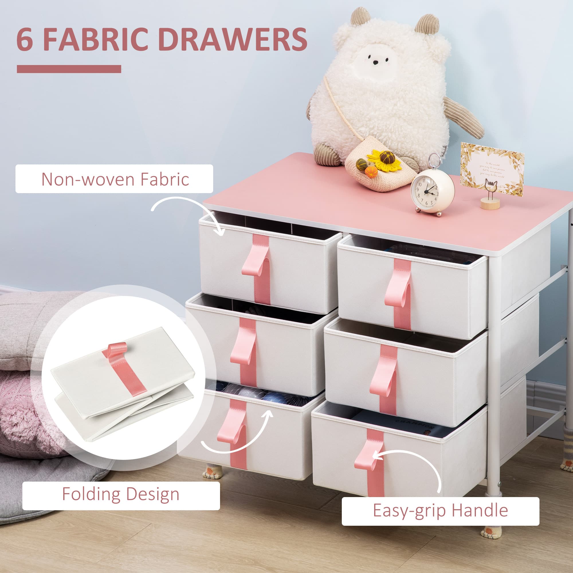 Pink Fabric Drawer Chest for Kids Rooms and Storage - image 6