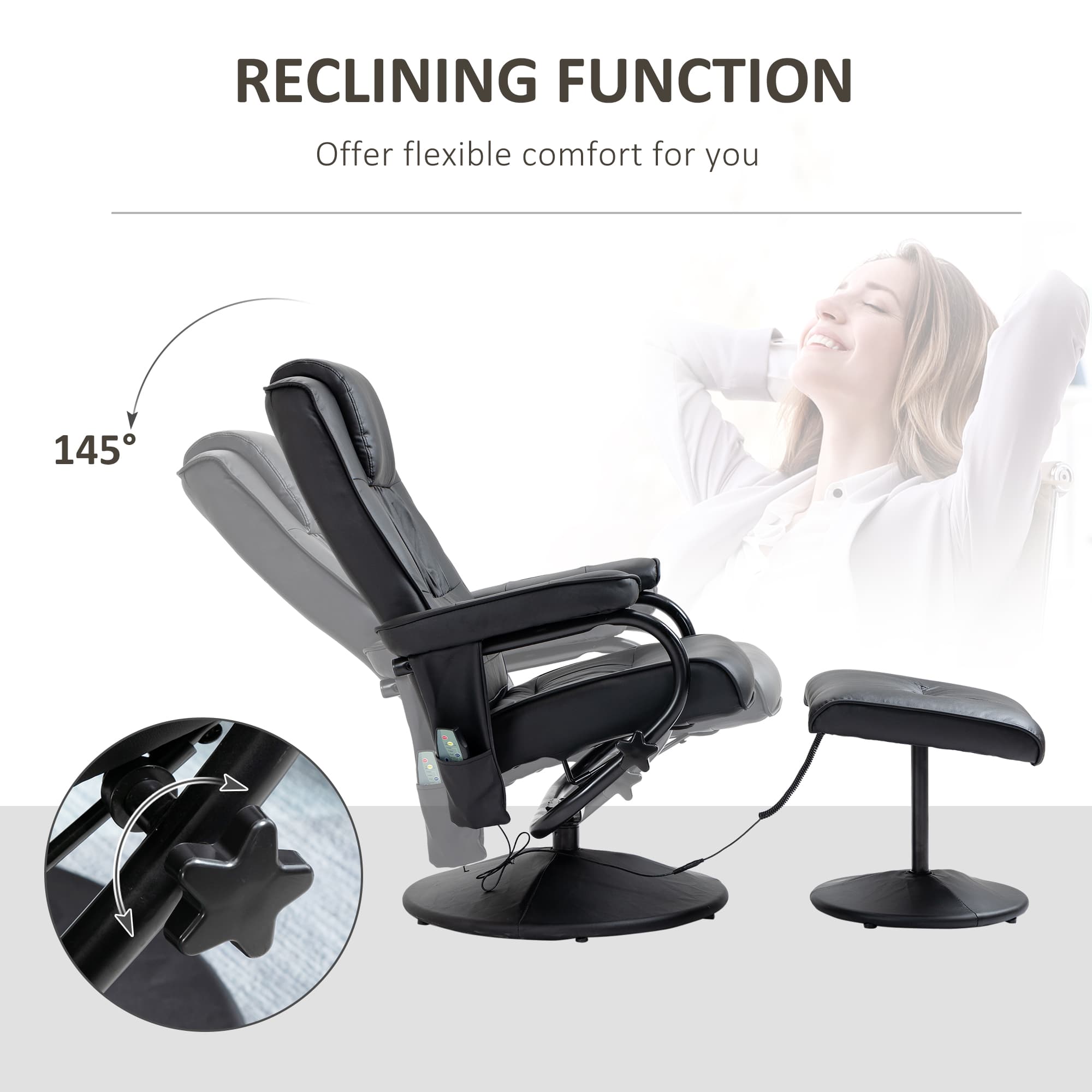 Transform Your Rest with this Black Massage Recliner & Footstool - image 1