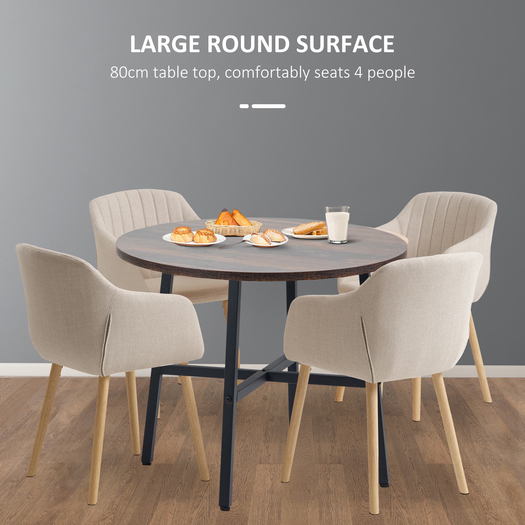 Rustic Brown Round Dining Table with Industrial Steel Legs - image 5