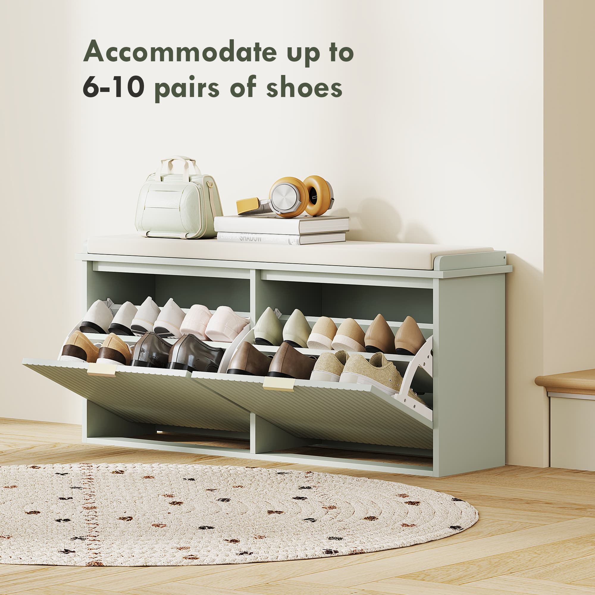 Green Cushioned Shoe Bench for Effortless Hallway Storage - image 4