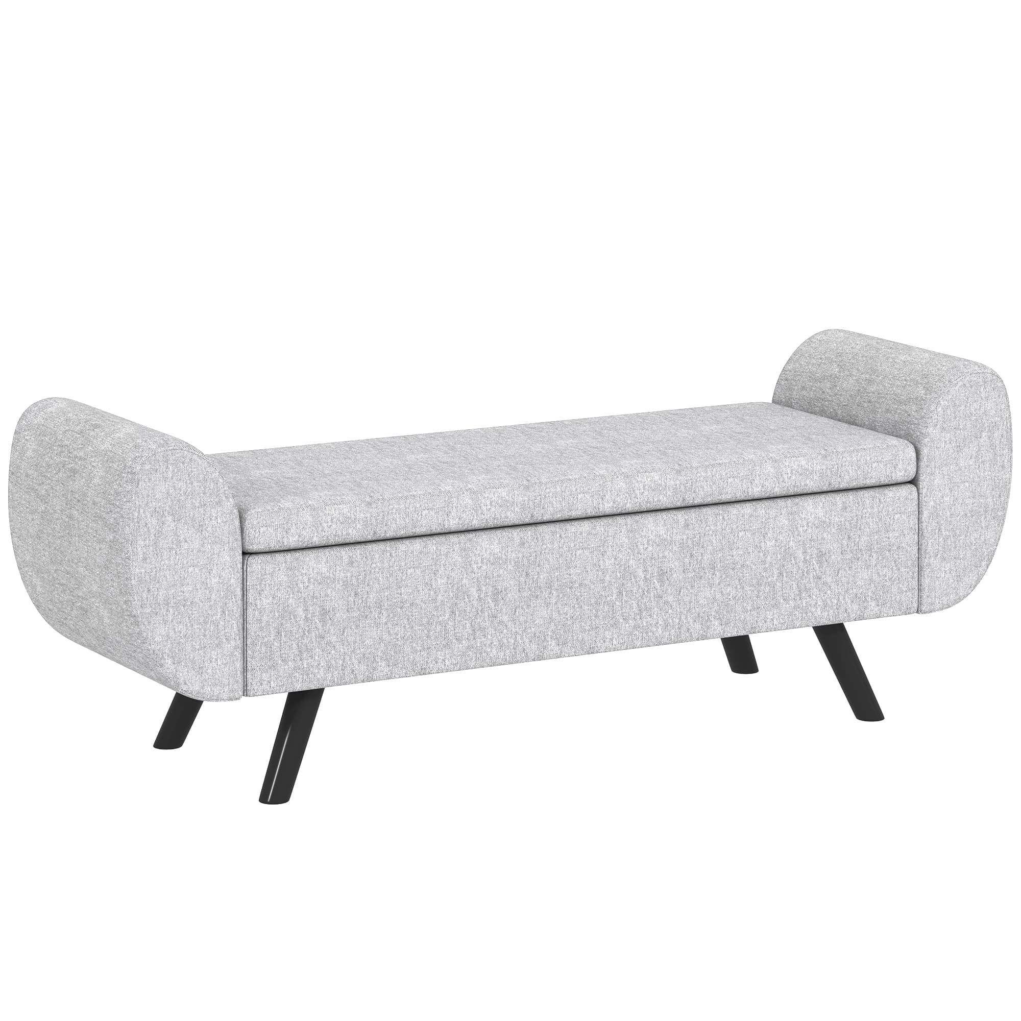 Light Grey Linen Storage Bench With Elegant Armrests - Light Grey