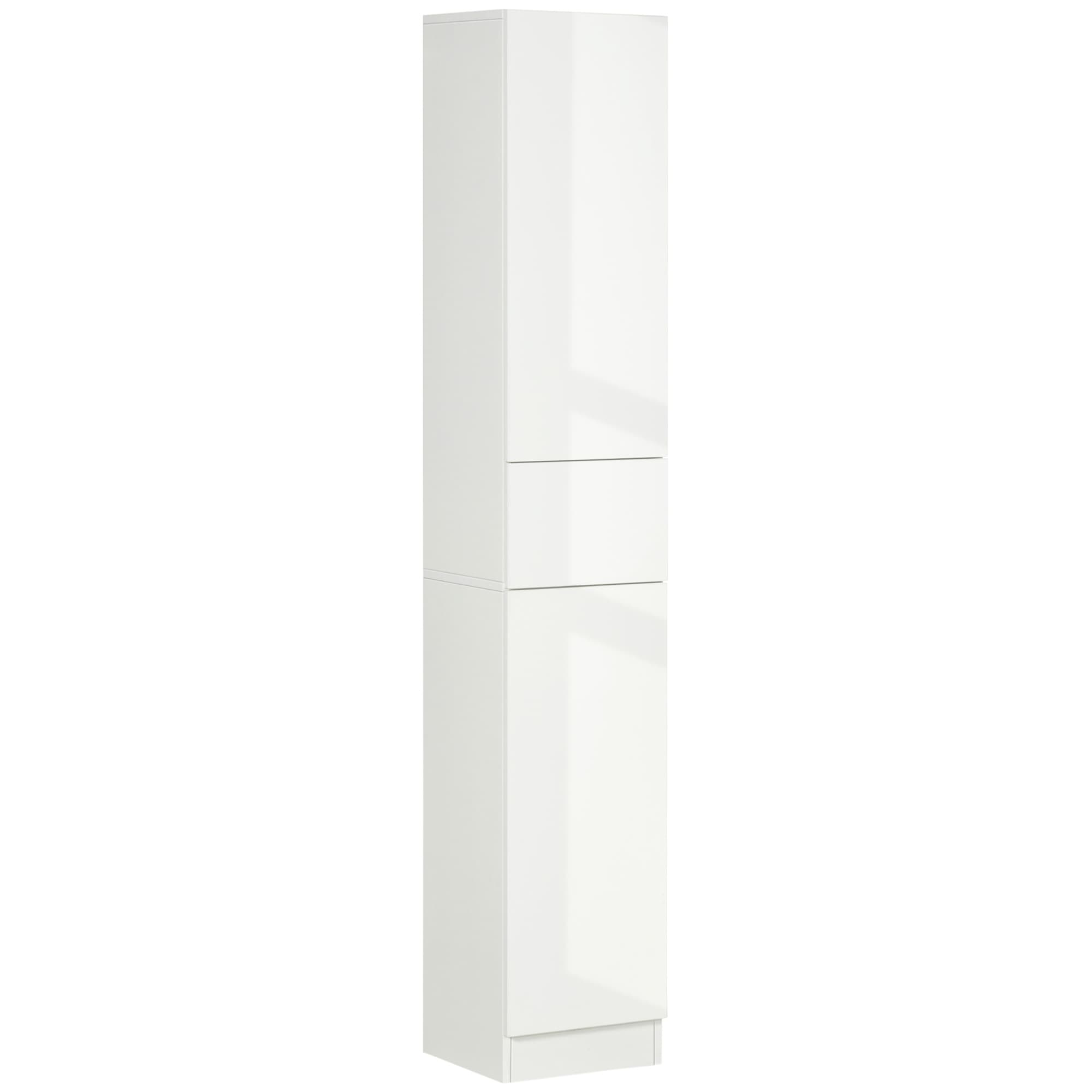 Kleankin Tall White High Gloss Bathroom Storage Cabinet - White