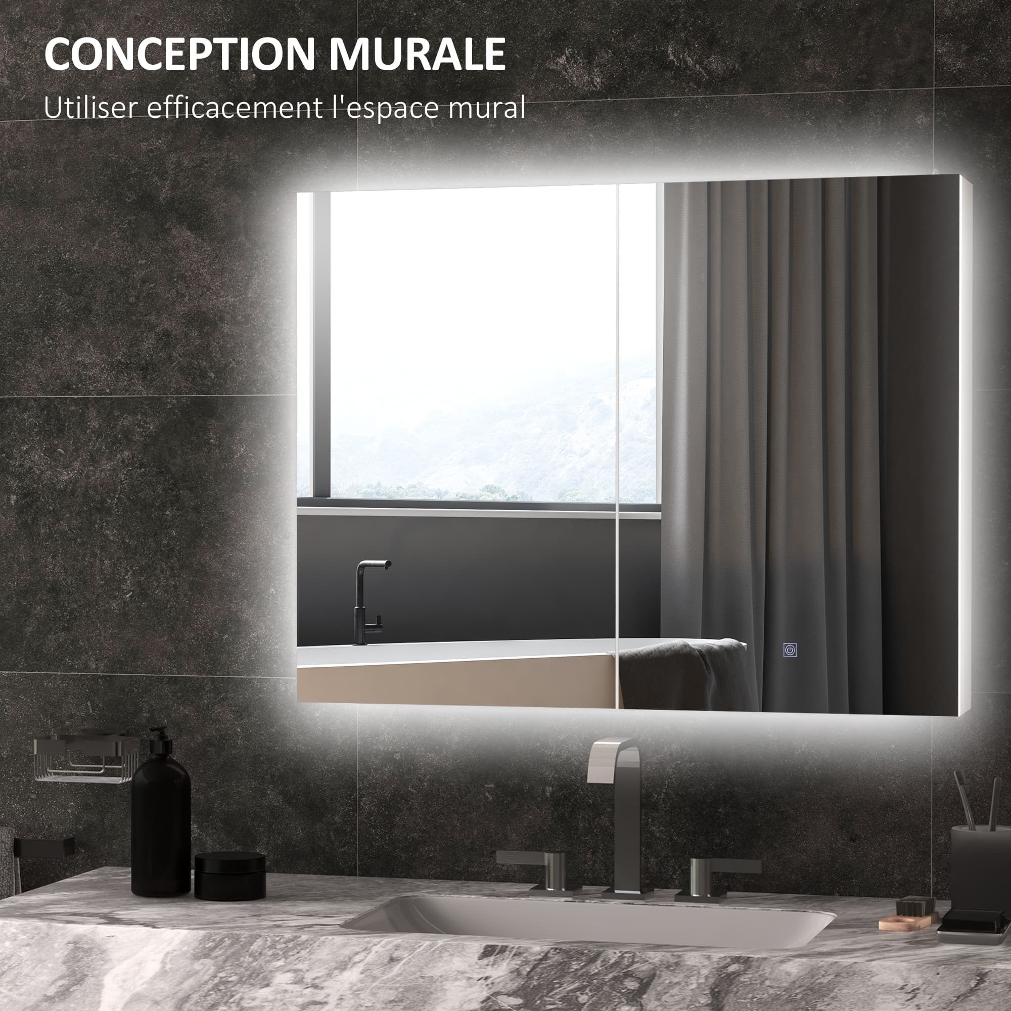 Kleankin High Gloss White LED Bathroom Mirror Cabinet - image 5