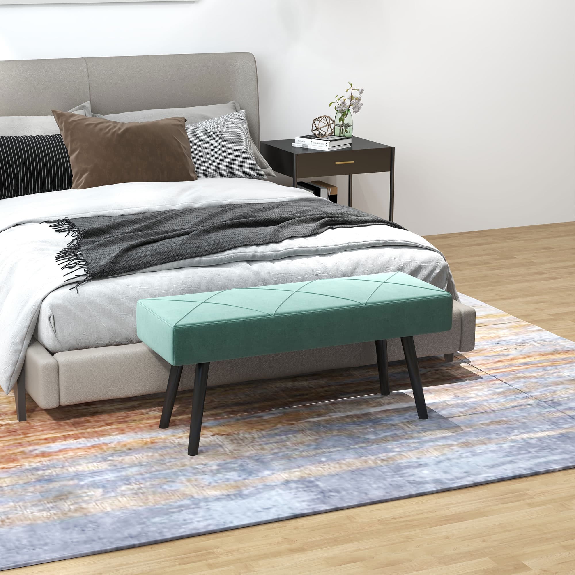 Luxe Green Velvet End of Bed Bench with Steel Legs - image 3