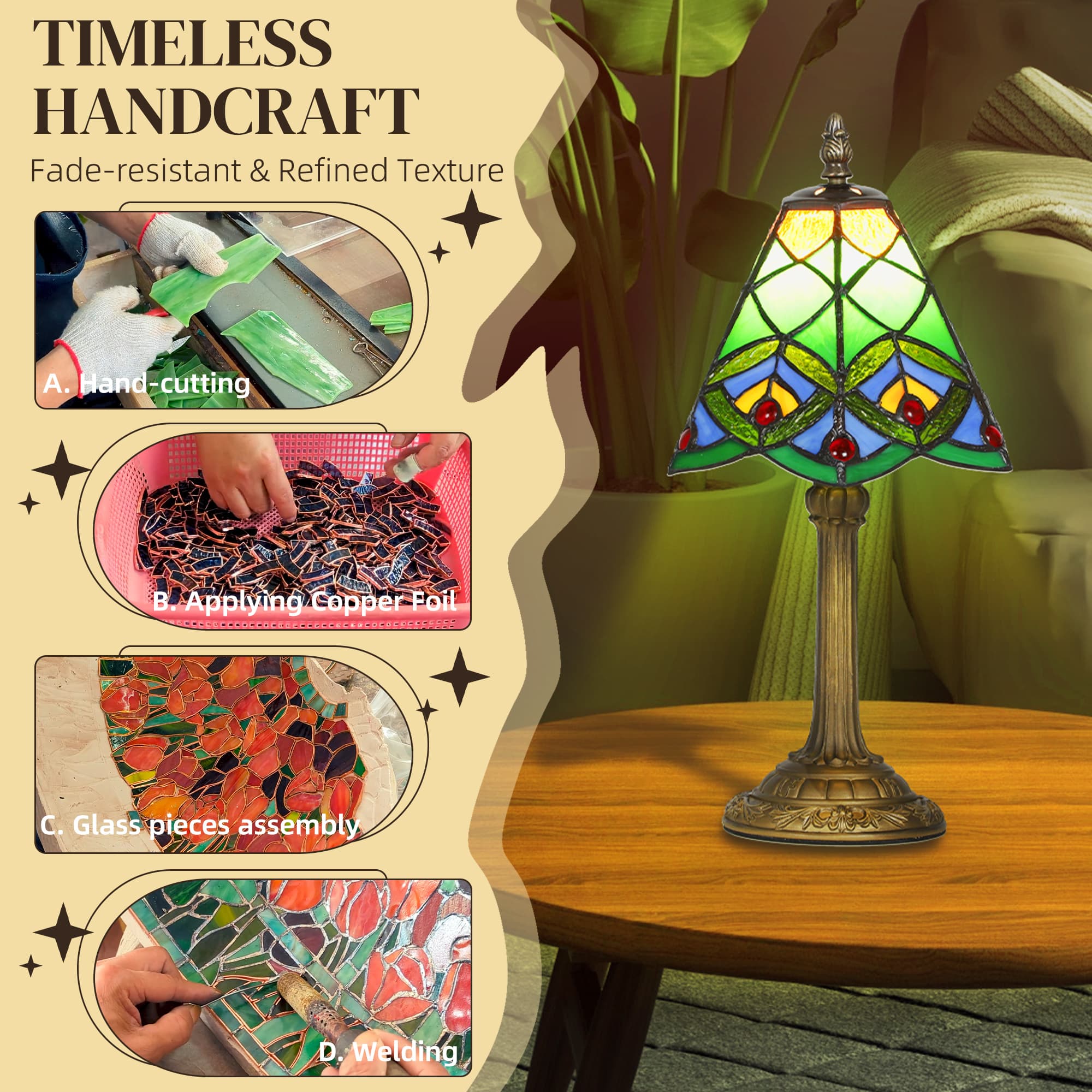 Green stained glass table lamp for warm accent light - image 2