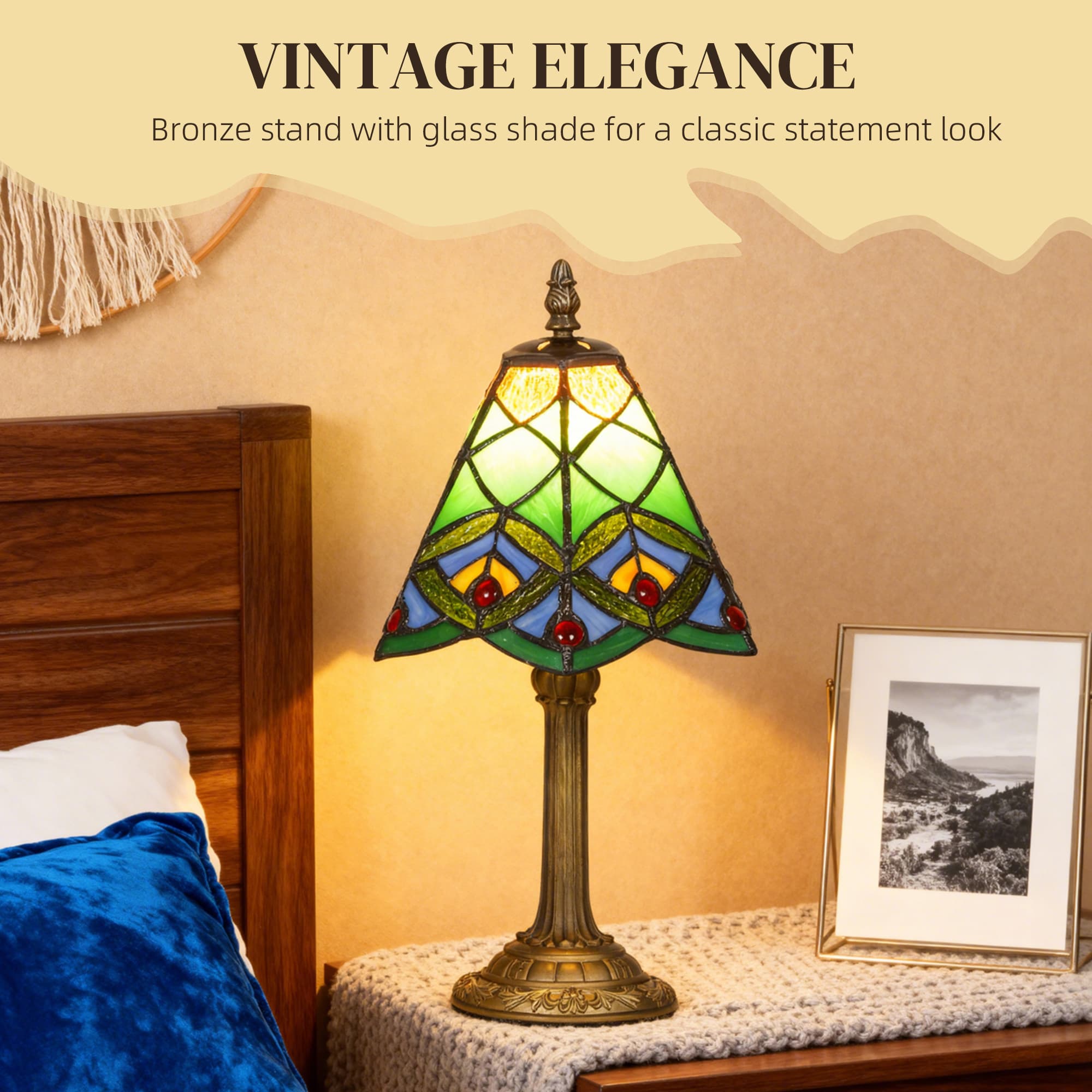 Green stained glass table lamp for warm accent light - image 1
