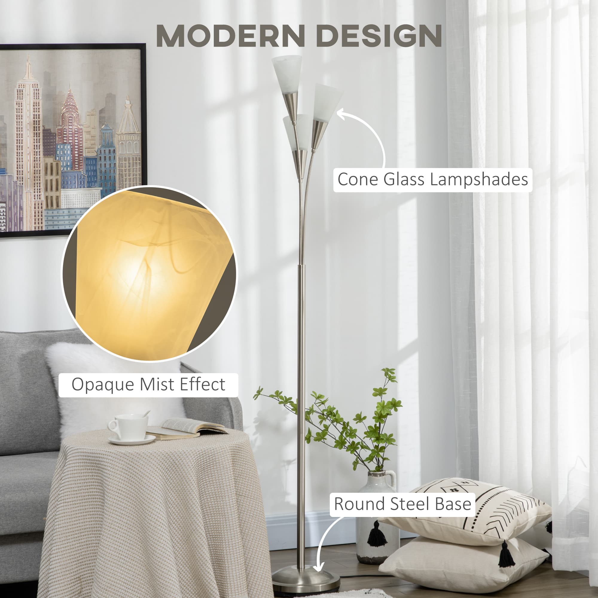 Transform Your Space with this Modern 3-Light Silver Floor Lamp - image 4