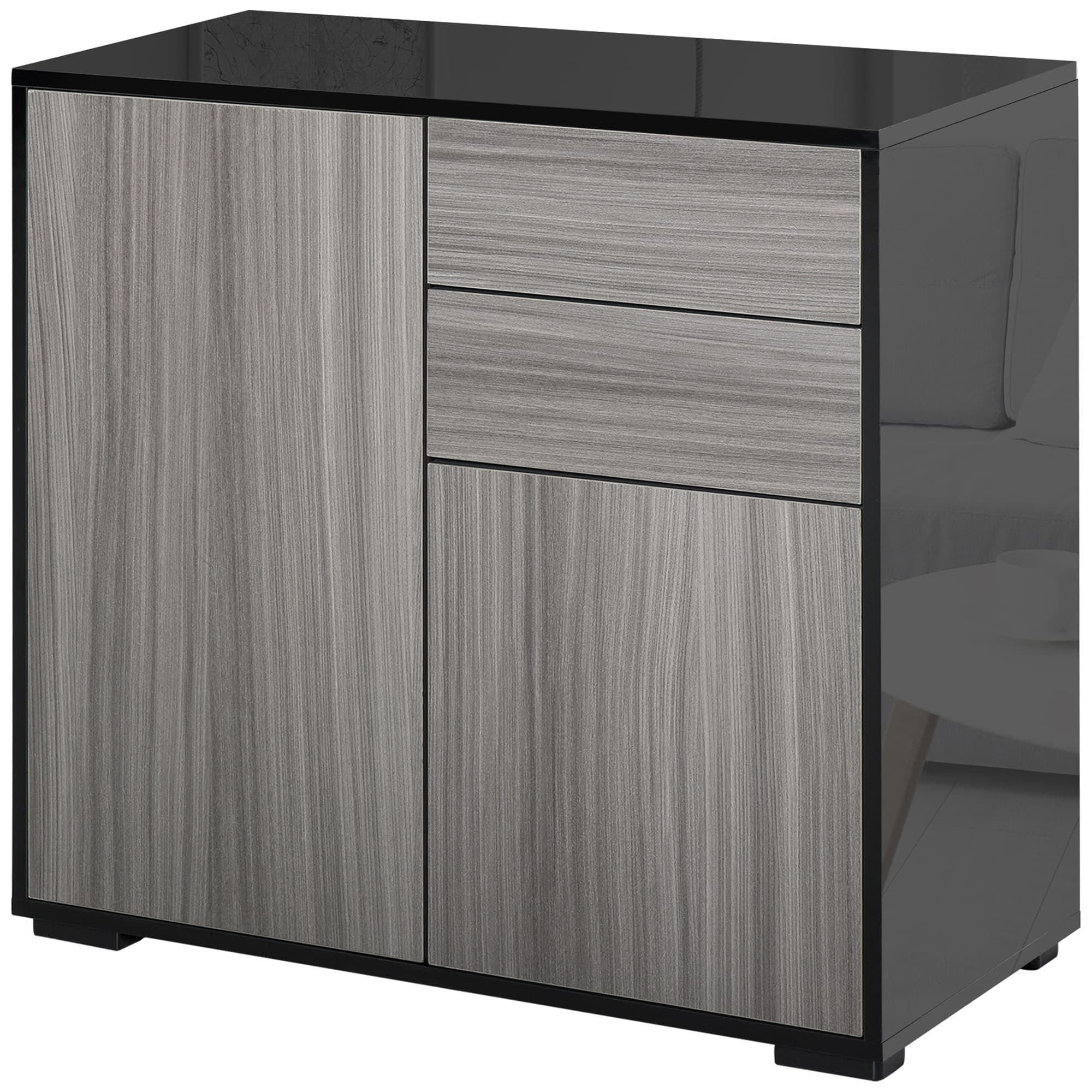 Transform Your Space With This High Gloss Push-Open Sideboard - Black Light Grey