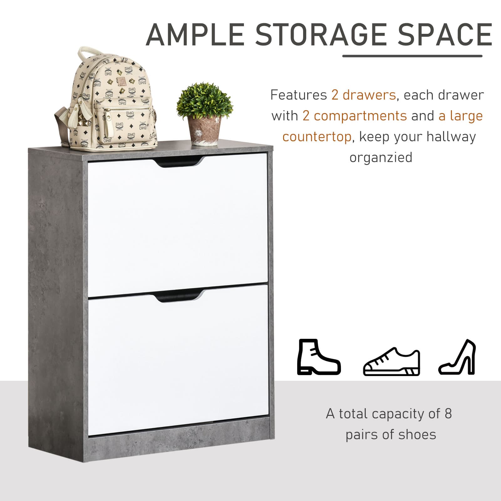 Modern Two Drawer Shoe Cabinet in Grey and White - image 9
