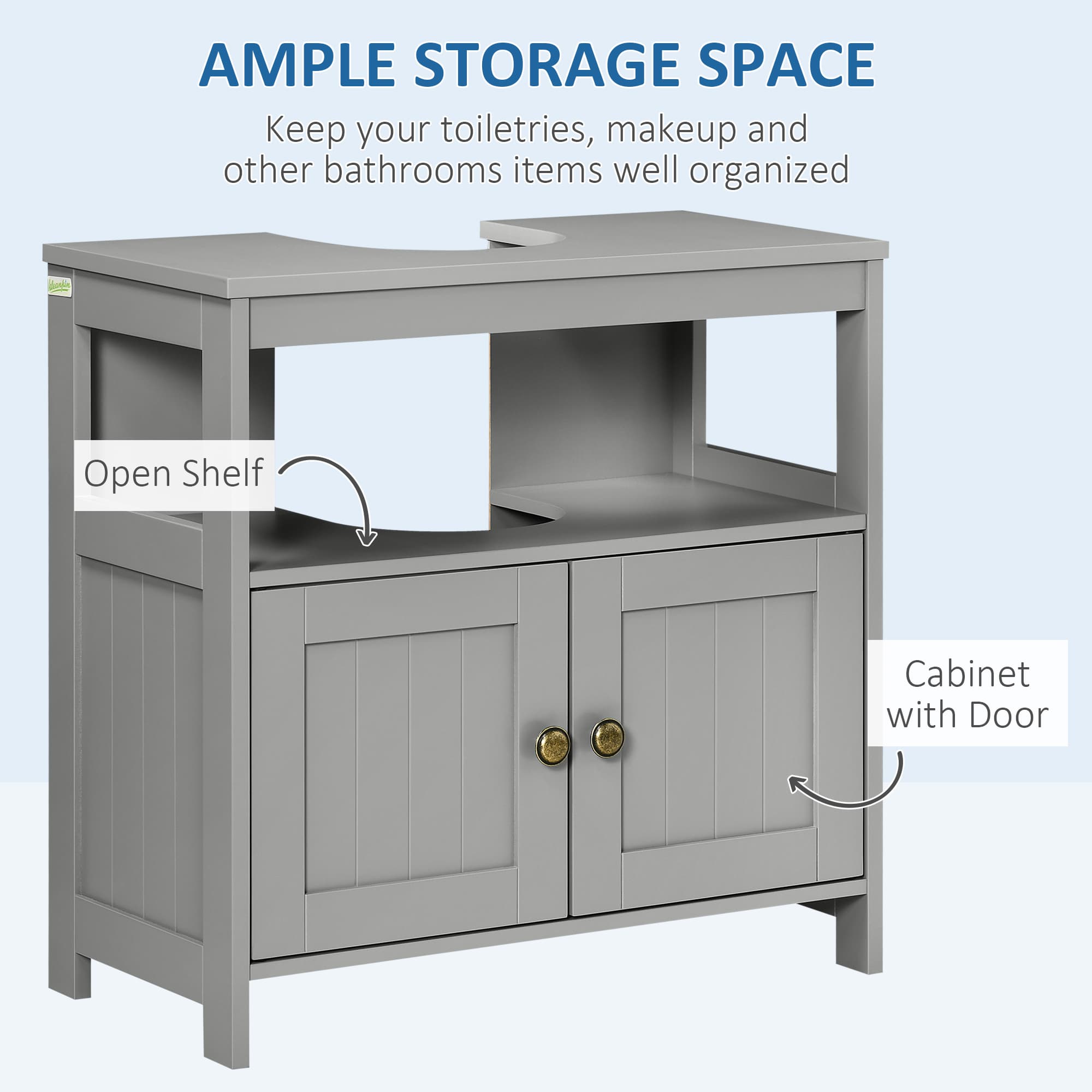 Pedestal Under-Sink Cabinet with Double Doors, Light Grey - image 6