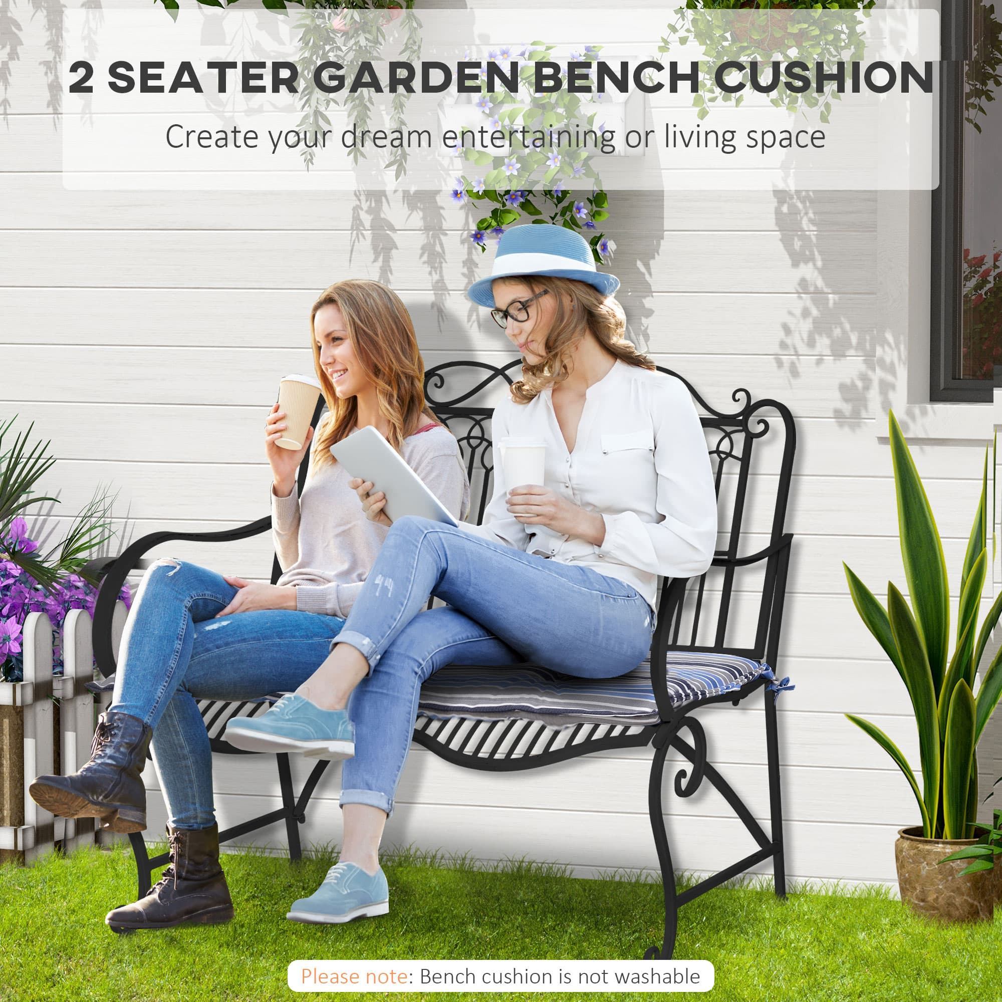 Two Striped Garden Bench Cushions That Tie Securely and Wash Easily - image 6