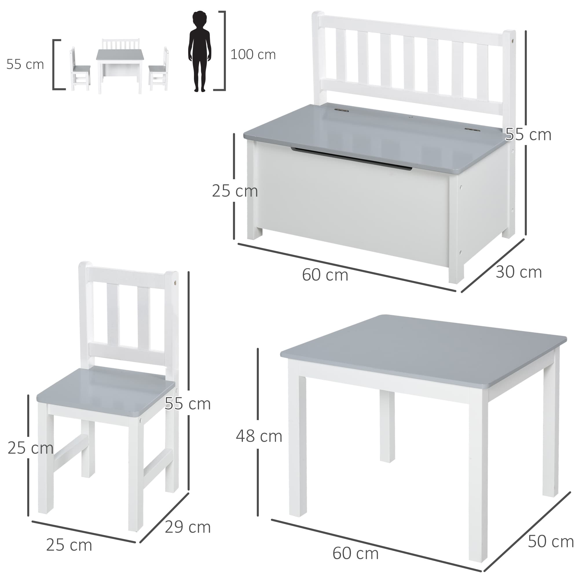 Grey & White Wooden Kids Table Set with Storage Bench - image 2